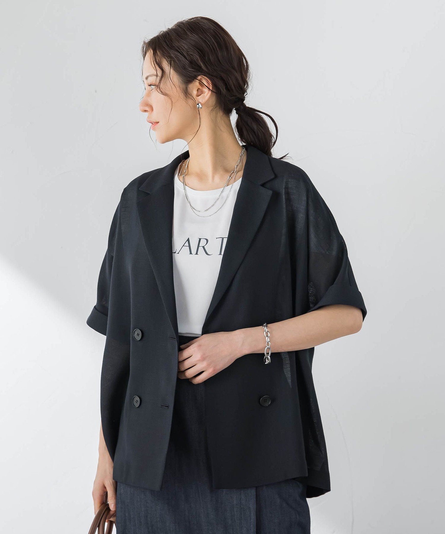 【ロートレ アモン/LAUTRE AMONT】のハーフスリーブメッシュジャケット インテリア・キッズ・メンズ・レディースファッション・服の通販 founy(ファウニー) 　ファッション　Fashion　レディースファッション　Fashion for Women　アウター　Coat / Outerwear Collection　レディースジャケット・軽アウター　Jackets　春　Spring　シンプル　Simple, Minimal　バランス　Balance, Style Balance　メッシュ　Mesh, Net Fabric　リアル　Real, Realistic　リネン　Linen, Linen Fabric　S/S・春夏　SS, Spring/Summer, Warm Season　夏　Summer　エレガント 上品　Elegant　ビジネス 仕事 通勤　Business / Work / Commuting　2026年　2026　2026春夏・S/S　Spring/Summer 2026 SS26　ブラック|ID: prp329100004986207 ipo3291000000037348973