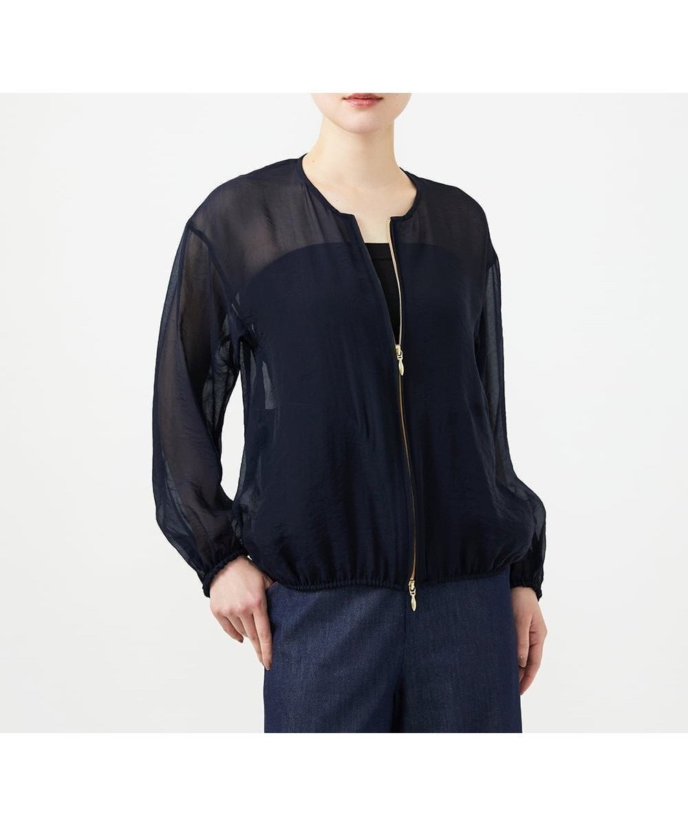 【シビラ/SYBILLA】のオーガンジーブルゾン インテリア・キッズ・メンズ・レディースファッション・服の通販 founy(ファウニー) 　ファッション　Fashion　レディースファッション　Fashion for Women　アウター　Coat / Outerwear Collection　ブルゾンジャケット・スポーティアウター　Blouson Jackets　アクセサリー　Fashion Accessories　オーガンジー　Organza Fabric　キュプラ　Cupro, Eco Fabric　ギャザー　Gathered, Ruffled　ダブル　Double, Double-Breasted　フロント　Front, Front Design　ブルゾン　Blouson, Bomber Jacket　エレガント 上品　Elegant　冬　Winter / This Winter　夏　Summer　春　Spring　秋　Autumn　羽織　Haori, Light Jacket　ネイビー|ID: prp329100004986226 ipo3291000000037349281