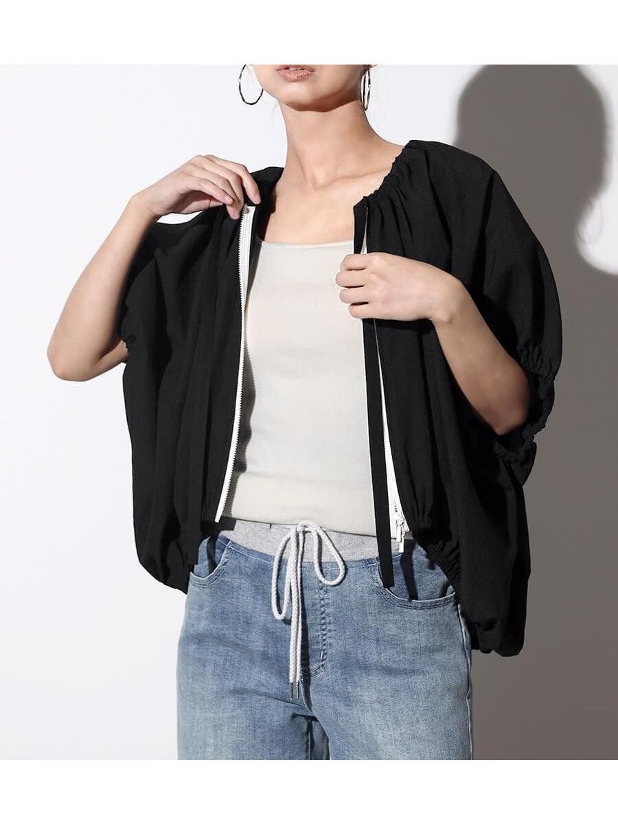 【ヴァン/Vin】のバルーンシルエットドルマンZIPジャケット インテリア・キッズ・メンズ・レディースファッション・服の通販 founy(ファウニー) 　ファッション　Fashion　レディースファッション　Fashion for Women　アウター　Coat / Outerwear Collection　レディースジャケット・軽アウター　Jackets　ジャケット　Jacket, Outerwear　デニム　Denim, Jeans Material　フェミニン　Feminine, Girly　ブラック|ID: prp329100004986244 ipo3291000000037349350