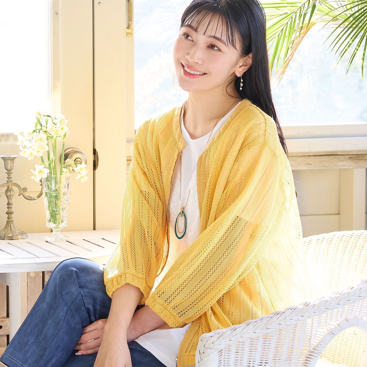 【ミゼール/MISSEL】の【洗える】レーシーブルゾン 大人の最旬トレンドファッション＆コーディネート founy(ファウニー) 　ファッション　Fashion　レディースファッション　Fashion for Women　アウター　Coat / Outerwear Collection　ブルゾンジャケット・スポーティアウター　Blouson Jackets　イエロー　Yellow　エレガント 上品　Elegant　洗える　Machine Washable　ストライプ　Stripe, Striped Pattern　スポーティ　Sporty, Casual Athletic　デニム　Denim, Jeans Material　ブルゾン　Blouson, Bomber Jacket　ラッセル　Raschel, Raschel Lace　レース　Lace, Lace Fabric　おすすめ　Recommended / Our Picks　 other-1|ID: prp329100004986245 ipo3291000000037349352