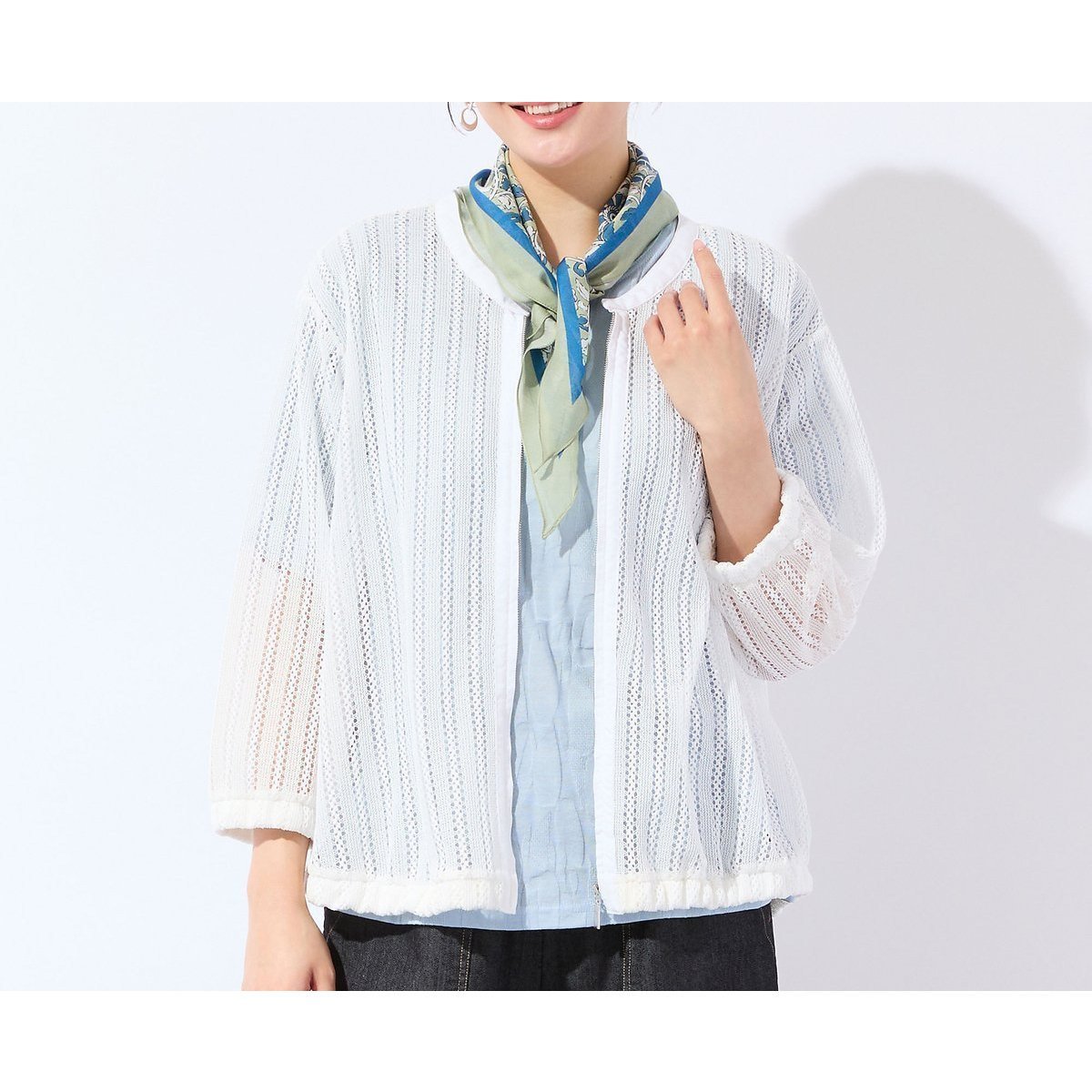 【ミゼール/MISSEL】の【洗える】レーシーブルゾン インテリア・キッズ・メンズ・レディースファッション・服の通販 founy(ファウニー) 　ファッション　Fashion　レディースファッション　Fashion for Women　アウター　Coat / Outerwear Collection　ブルゾンジャケット・スポーティアウター　Blouson Jackets　イエロー　Yellow　エレガント 上品　Elegant　洗える　Machine Washable　ストライプ　Stripe, Striped Pattern　スポーティ　Sporty, Casual Athletic　デニム　Denim, Jeans Material　ブルゾン　Blouson, Bomber Jacket　ラッセル　Raschel, Raschel Lace　レース　Lace, Lace Fabric　おすすめ　Recommended / Our Picks　ホワイト|ID: prp329100004986245 ipo3291000000037349354