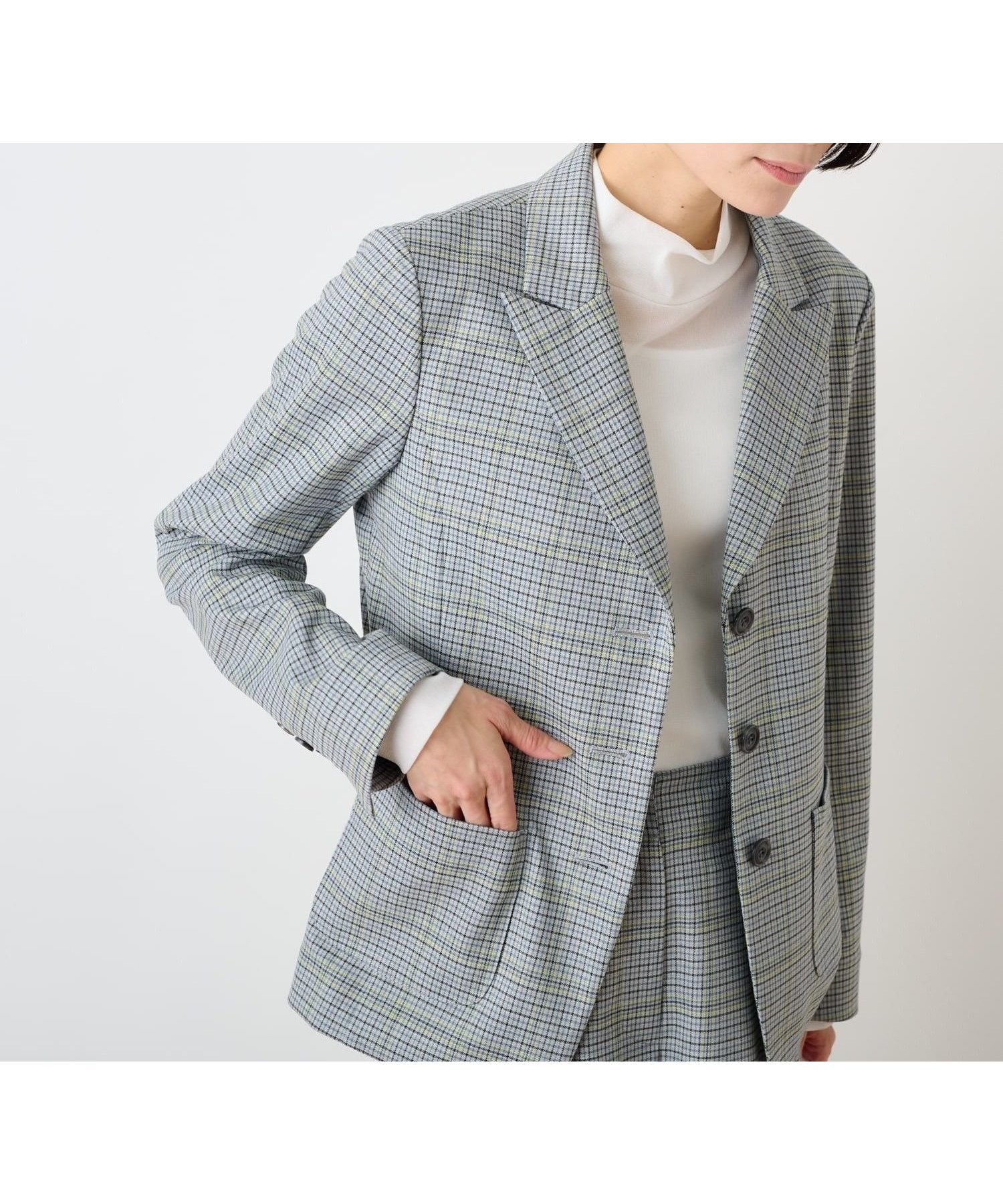 【キャラオクルス/CARA OCRUZ】ののびのび チェックジャケット インテリア・キッズ・メンズ・レディースファッション・服の通販 founy(ファウニー) 　ファッション　Fashion　レディースファッション　Fashion for Women　アウター　Coat / Outerwear Collection　レディースジャケット・軽アウター　Jackets　クラシック　Classic, Timeless Style　ジャケット　Jacket, Outerwear　セットアップ　Set-Up, Coordinated Outfit　チェック　Check, Plaid, Tartan　ポケット　Pocket, Pocket Detail　マニッシュ　Mannish, Boyish　夏　Summer　グレー|ID: prp329100004986266 ipo3291000000037349430