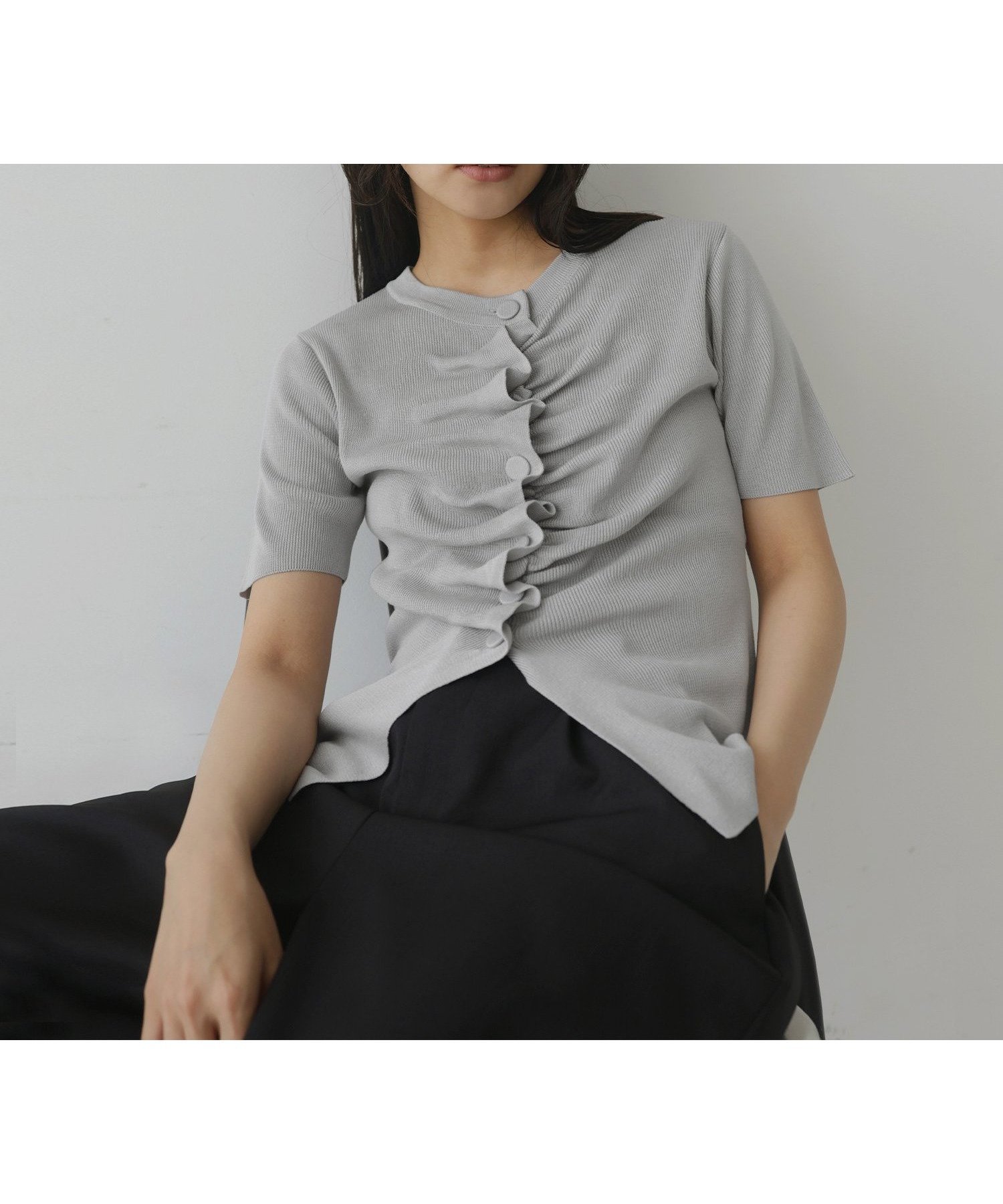 【ヘラム/hellam】のフロントギャザーニット半袖トップス 大人の最旬トレンドファッション＆コーディネート founy(ファウニー) 　ファッション　Fashion　レディースファッション　Fashion for Women　トップス・カットソー　Cut & Sew Tops　ニット　Knit Tops & Sweaters　冬　Winter / This Winter　半袖　Short Sleeve, Half Sleeve　夏　Summer　春　Spring　S/S・春夏　SS, Spring/Summer, Warm Season　A/W・秋冬　Autumn/Winter　 other-1|ID: prp329100004986309 ipo3291000000037349631