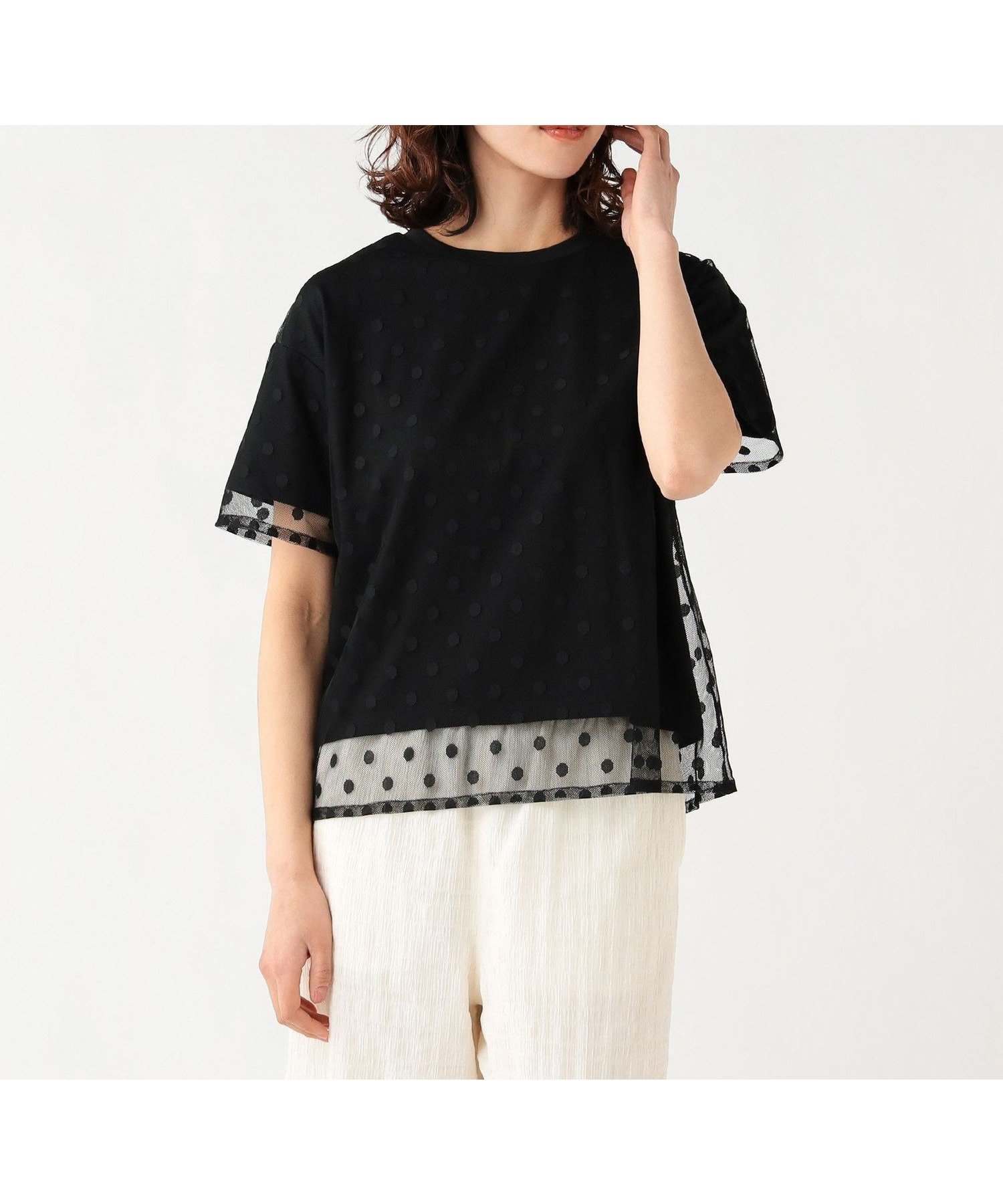 【ビームス ハート/BEAMS HEART】の無地 カットソー * チュール Tシャツ(セットアイテム) 26SS 着回し レイヤード 重ね着 インテリア・キッズ・メンズ・レディースファッション・服の通販 founy(ファウニー) 　ファッション　Fashion　レディースファッション　Fashion for Women　トップス・カットソー　Cut & Sew Tops　シャツ・ブラウス・オフィスカジュアル　Elegant Blouses & Button-Ups　ロングTシャツ・Tシャツ　Longline T-Shirts & Tees　カットソー・ベーシックTシャツ　Cut-and-Sewn Tops / Stretch Tees & Basics　2026年　2026　2026春夏・S/S　Spring/Summer 2026 SS26　インナー　Innerwear　カットソー　Cut and Sewn Top　シンプル　Simple, Minimal　チュール　Tulip, Tulip Motif　デニム　Denim, Jeans Material　トレンド　Trend, Trending Now　ドッキング　Docking, Mixed Material　エレガント 上品　Elegant　無地　Plain, Solid Color　BLACK DOT|ID: prp329100004986324 ipo3291000000037349706