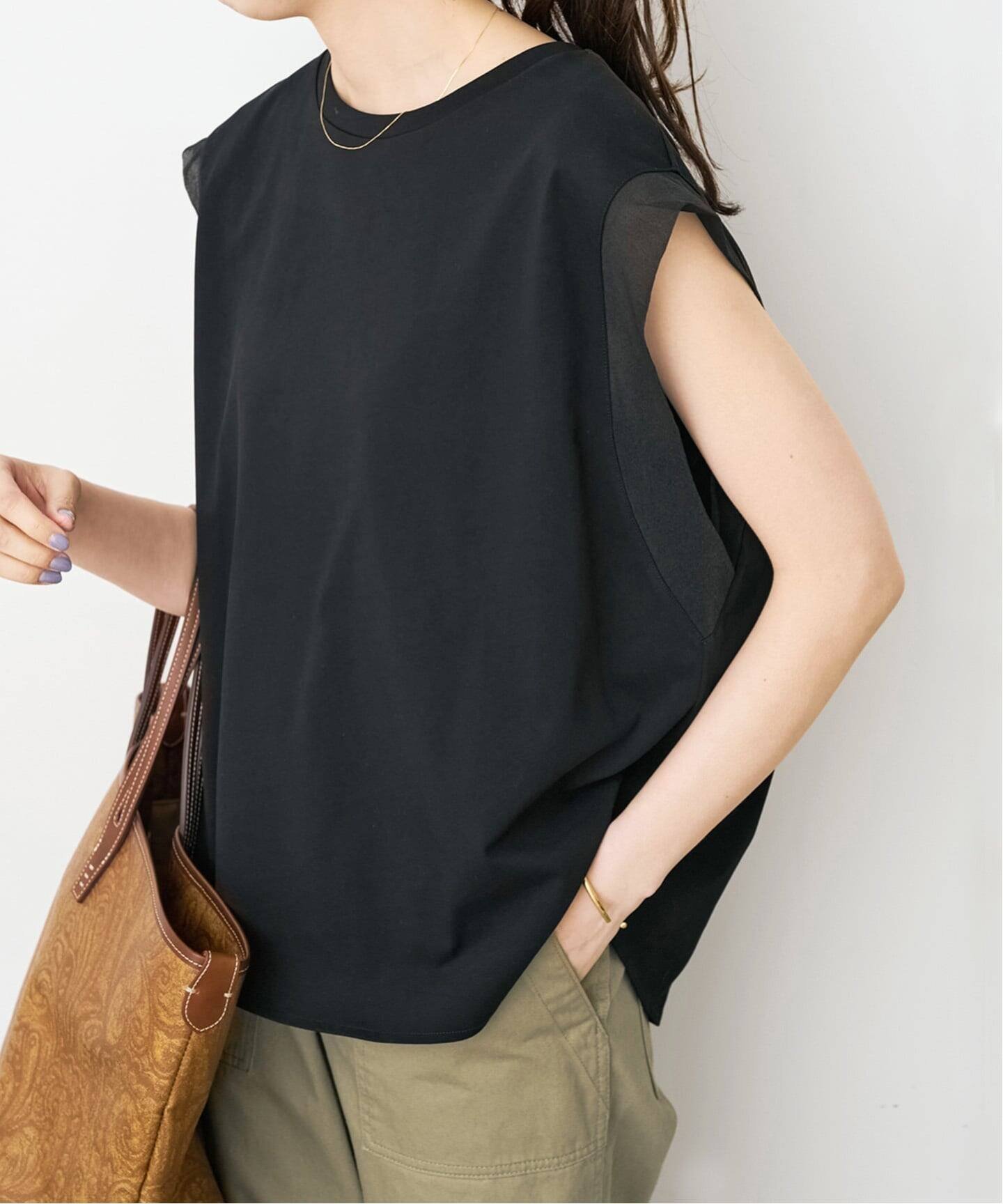 【スピック&スパン/Spick & Span】のオーガンジーコンビルーズプルオーバー インテリア・キッズ・メンズ・レディースファッション・服の通販 founy(ファウニー) 　ファッション　Fashion　レディースファッション　Fashion for Women　トップス・カットソー　Cut & Sew Tops　カジュアルプルオーバー・ニットトップス　Pullovers & Knit Tops / Casual Pullovers　カットソー　Cut and Sewn Top　バランス　Balance, Style Balance　人気　Popular, Best Seller　ブラック|ID: prp329100004986329 ipo3291000000037349731