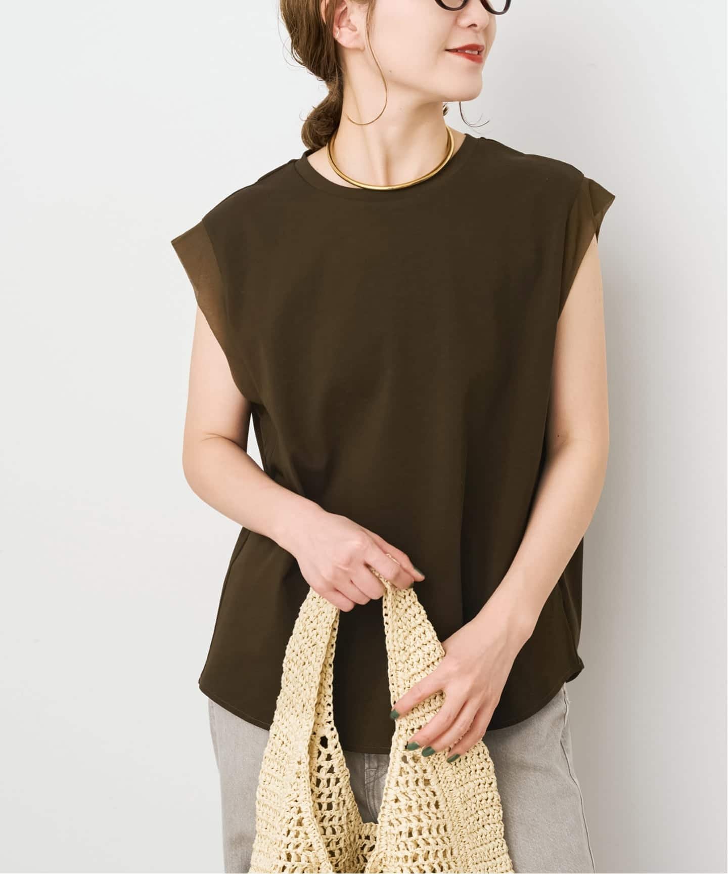 【スピック&スパン/Spick & Span】のオーガンジーコンビルーズプルオーバー インテリア・キッズ・メンズ・レディースファッション・服の通販 founy(ファウニー) 　ファッション　Fashion　レディースファッション　Fashion for Women　トップス・カットソー　Cut & Sew Tops　カジュアルプルオーバー・ニットトップス　Pullovers & Knit Tops / Casual Pullovers　カットソー　Cut and Sewn Top　バランス　Balance, Style Balance　人気　Popular, Best Seller　ブラウン|ID: prp329100004986329 ipo3291000000037349732