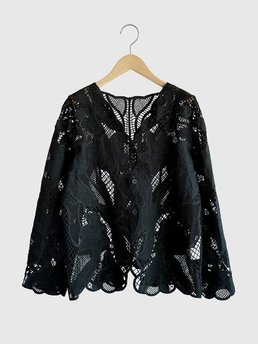 【ラシュッド/LASUD】の【再入荷】Floral lace blouse インテリア・キッズ・メンズ・レディースファッション・服の通販 founy(ファウニー) 　ファッション　Fashion　レディースファッション　Fashion for Women　デニム　Denim, Jeans Material　フェミニン　Feminine, Girly　フラワー　Flower, Floral　モチーフ　Motif, Design Theme　レース　Lace, Lace Fabric　ワイド　Wide, Wide Fit　エレガント 上品　Elegant　再入荷　Restock / Back in Stock　羽織　Haori, Light Jacket　ブラック|ID: prp329100004986355 ipo3291000000037349880