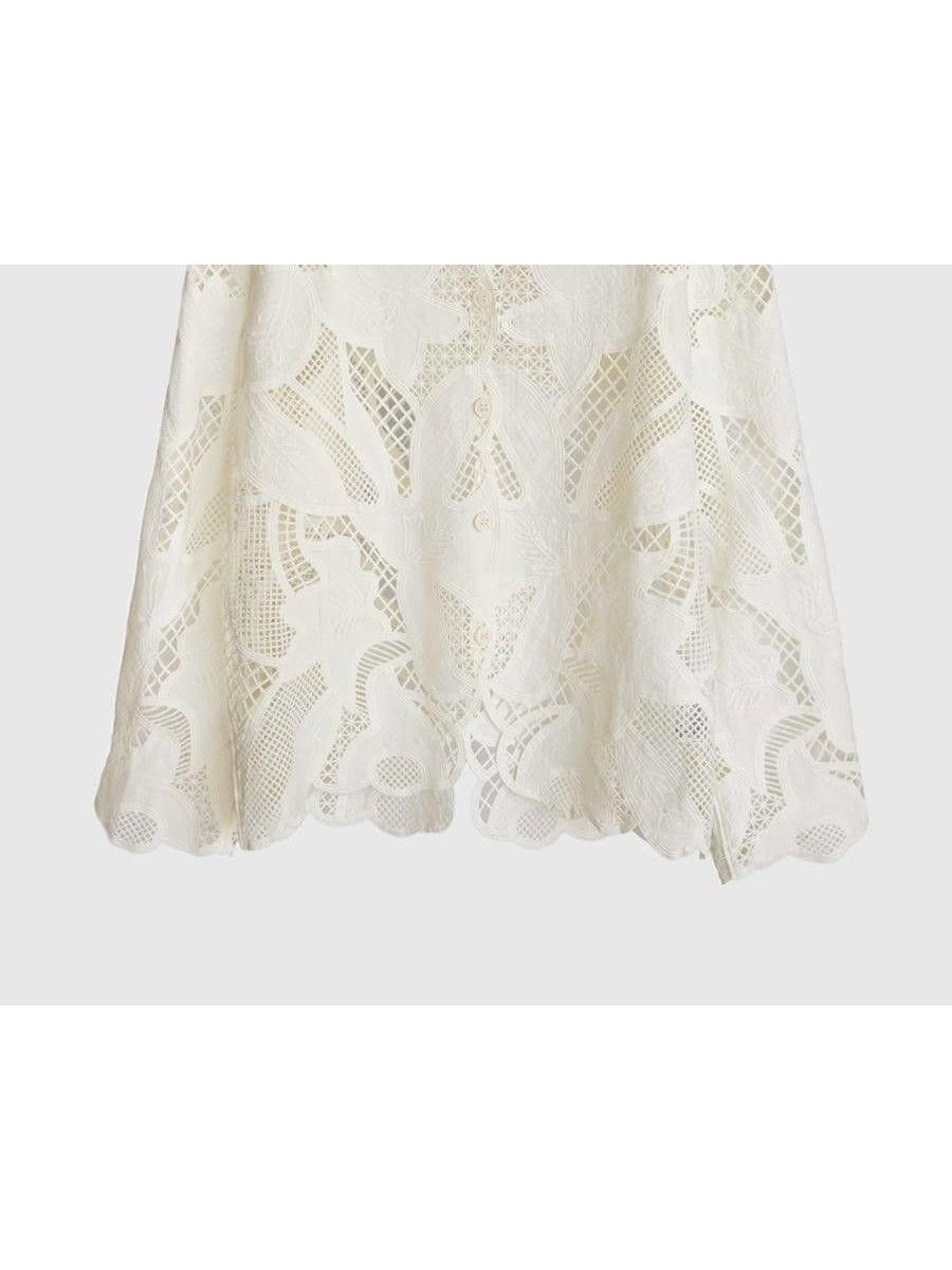 【ラシュッド/LASUD】の【再入荷】Floral lace blouse インテリア・キッズ・メンズ・レディースファッション・服の通販 founy(ファウニー) 　ファッション　Fashion　レディースファッション　Fashion for Women　デニム　Denim, Jeans Material　フェミニン　Feminine, Girly　フラワー　Flower, Floral　モチーフ　Motif, Design Theme　レース　Lace, Lace Fabric　ワイド　Wide, Wide Fit　エレガント 上品　Elegant　再入荷　Restock / Back in Stock　羽織　Haori, Light Jacket　オフホワイト|ID: prp329100004986355 ipo3291000000037349881