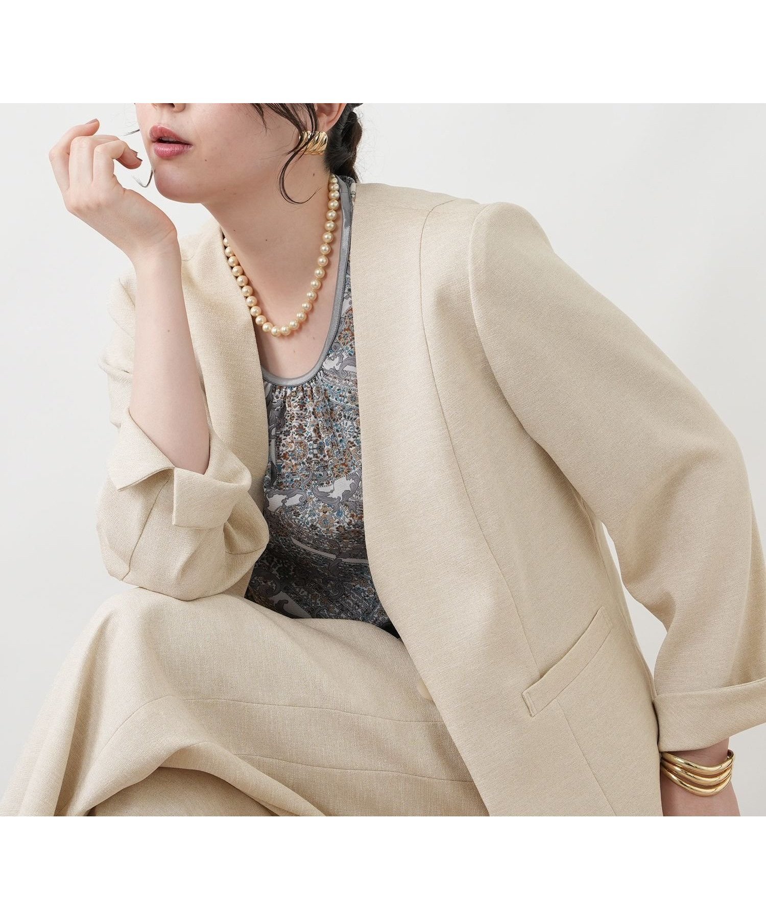 【レリアンプラスハウス/Leilian PLUS HOUSE】のジャケット インテリア・キッズ・メンズ・レディースファッション・服の通販 founy(ファウニー) 　ファッション　Fashion　レディースファッション　Fashion for Women　アウター　Coat / Outerwear Collection　レディースジャケット・軽アウター　Jackets　ウォッシャブル　Machine Washable　ジャケット　Jacket, Outerwear　ストレッチ　Stretch, Stretchy Fabric　セレモニー　Ceremony　デコルテ　Décolleté, Neckline　ポケット　Pocket, Pocket Detail　夏　Summer　ベージュ|ID: prp329100004986362 ipo3291000000037349903