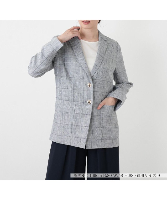 【レリアン/LEILIAN】のウィンドーペンテーラードジャケット【ROCHAS Premiere】 インテリア・キッズ・メンズ・レディースファッション・服の通販 founy(ファウニー) https://founy.com/ ファッション Fashion レディースファッション Fashion for Women アウター Coat / Outerwear Collection レディースジャケット・軽アウター Jackets テーラードジャケット / 通勤・きれいめスタイル Tailored Jackets & Blazers クラシカル Classical, Vintage-Inspired スリット Slit, Slit Detail チェック Check, Plaid, Tartan フォルム Silhouette, Form フロント Front, Front Design ポケット Pocket, Pocket Detail 夏 Summer |ID: prp329100004986375 ipo3291000000037349939