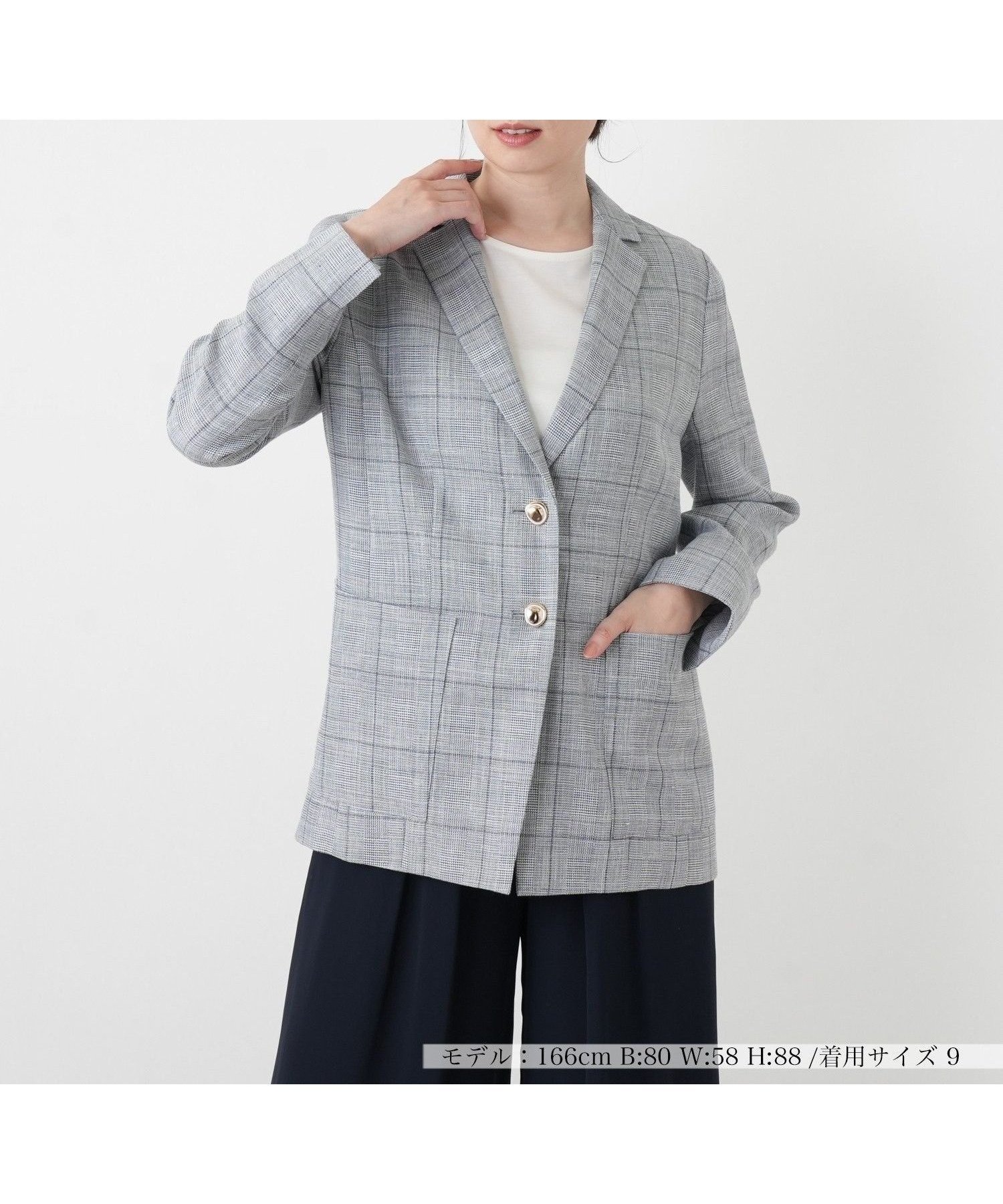 【レリアン/LEILIAN】のウィンドーペンテーラードジャケット【ROCHAS Premiere】 インテリア・キッズ・メンズ・レディースファッション・服の通販 founy(ファウニー) 　ファッション　Fashion　レディースファッション　Fashion for Women　アウター　Coat / Outerwear Collection　レディースジャケット・軽アウター　Jackets　テーラードジャケット / 通勤・きれいめスタイル　Tailored Jackets & Blazers　クラシカル　Classical, Vintage-Inspired　スリット　Slit, Slit Detail　チェック　Check, Plaid, Tartan　フォルム　Silhouette, Form　フロント　Front, Front Design　ポケット　Pocket, Pocket Detail　夏　Summer　ブルー系|ID: prp329100004986375 ipo3291000000037349940