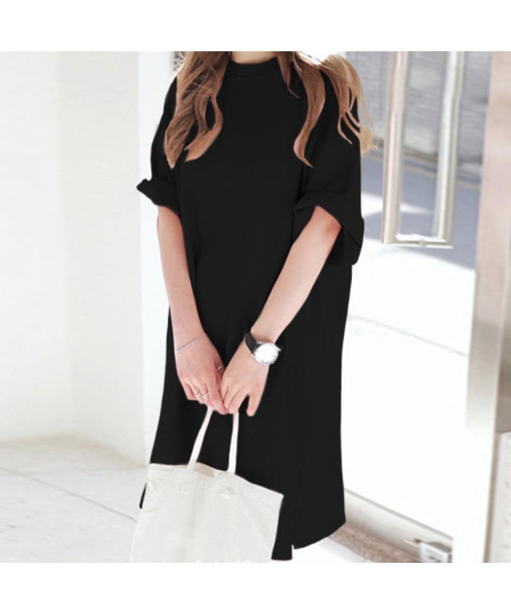 【ミニミニストア/miniministore】のチュニックTシャツ サイドスリット インテリア・キッズ・メンズ・レディースファッション・服の通販 founy(ファウニー) 　ファッション　Fashion　レディースファッション　Fashion for Women　トップス・カットソー　Cut & Sew Tops　シャツ・ブラウス・オフィスカジュアル　Elegant Blouses & Button-Ups　ロングTシャツ・Tシャツ　Longline T-Shirts & Tees　カットソー　Cut and Sewn Top　シンプル　Simple, Minimal　スリット　Slit, Slit Detail　チュニック　Tunic, Long Top　ベーシック　Basic, Essential　ボトム　Bottoms, Lower Wear　ロング　Long, Long-Length　半袖　Short Sleeve, Half Sleeve　夏　Summer　春　Spring　S/S・春夏　SS, Spring/Summer, Warm Season　無地　Plain, Solid Color　ブラック|ID: prp329100004986526 ipo3291000000037351297