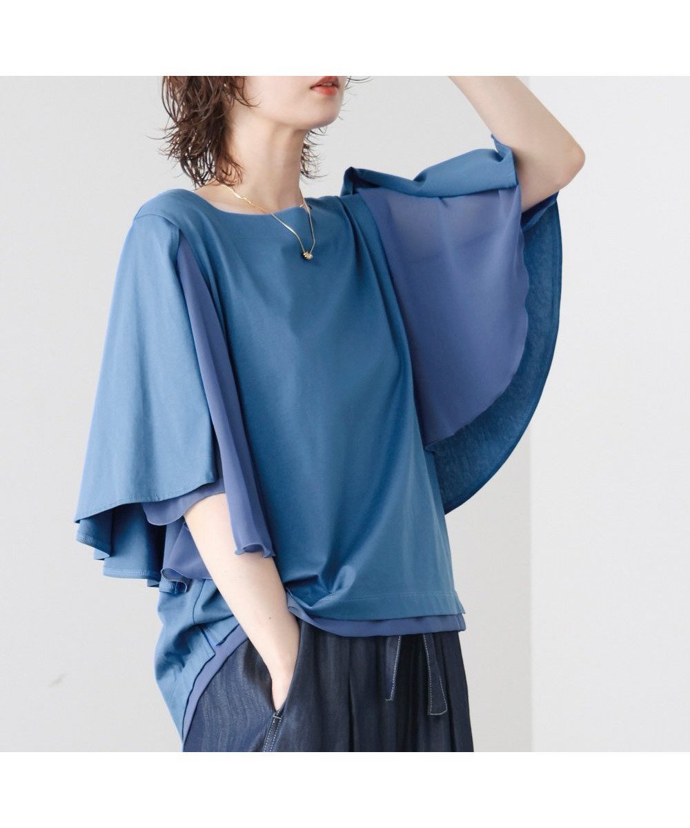 【バブ ブージュルード/Bab Bou Jeloud】のWシルケットシフォンドッキングプルオーバー インテリア・キッズ・メンズ・レディースファッション・服の通販 founy(ファウニー) 　ファッション　Fashion　レディースファッション　Fashion for Women　トップス・カットソー　Cut & Sew Tops　カジュアルプルオーバー・ニットトップス　Pullovers & Knit Tops / Casual Pullovers　シアー　Sheer, See-Through　シルク　Silk, 100% Silk　シルケット　Silket, Silky Cotton　人気　Popular, Best Seller　フレア　Flare, Flared　再入荷　Restock / Back in Stock　夏　Summer　BLUE|ID: prp329100004986528 ipo3291000000037351318