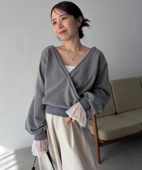 【カプリシューレマージュ/CAPRICIEUX LEMAGE】の【前後2WAY】カシュクール袖レーススウェット 大人の最旬トレンドファッション＆コーディネート founy(ファウニー) ファッション Fashion レディースファッション Fashion for Women トップス・カットソー Cut & Sew Tops レディースパーカー・カジュアルフーディー Casual Hoodies & Sweatshirts スウェット・クルーネックトップス Sweatshirts & Crewnecks / Relaxed Fit Sweat Tops おすすめ Recommended / Our Picks カシュクール Wrap Design スウェット / スエット Sweatshirt, Sweatwear デニム Denim, Jeans Material ボトム Bottoms, Lower Wear レース Lace, Lace Fabric ワイド Wide, Wide Fit |ID:prp329100004986529
