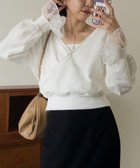 【カプリシューレマージュ/CAPRICIEUX LEMAGE】の【前後2WAY】カシュクール袖レーススウェット 大人の最旬トレンドファッション＆コーディネート founy(ファウニー) ファッション Fashion レディースファッション Fashion for Women トップス・カットソー Cut & Sew Tops レディースパーカー・カジュアルフーディー Casual Hoodies & Sweatshirts スウェット・クルーネックトップス Sweatshirts & Crewnecks / Relaxed Fit Sweat Tops おすすめ Recommended / Our Picks カシュクール Wrap Design スウェット / スエット Sweatshirt, Sweatwear デニム Denim, Jeans Material ボトム Bottoms, Lower Wear レース Lace, Lace Fabric ワイド Wide, Wide Fit thumbnail ホワイト|ID: prp329100004986529 ipo3291000000037351322