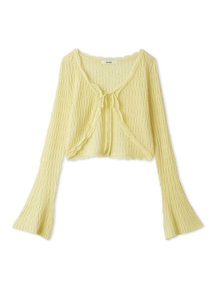 【スナイデル/SNIDEL】のレーストリムクロップドカーディガン インテリア・キッズ・メンズ・レディースファッション・服の通販 founy(ファウニー) 　ファッション　Fashion　レディースファッション　Fashion for Women　トップス・カットソー　Cut & Sew Tops　カーディガン・羽織り　Layered Style Cardigans　おすすめ　Recommended / Our Picks　イエロー　Yellow　ウェーブ　Wavy Pattern　カーディガン　Cardigan, Knitwear　クロップド　Cropped, Short Length　シアー　Sheer, See-Through　スマート　Smart, Elegant　トリミング　Trimming, Decorative Edge　トレンド　Trend, Trending Now　バランス　Balance, Style Balance　フェミニン　Feminine, Girly　レース　Lace, Lace Fabric　YEL[032]|ID: prp329100004986545 ipo3291000000037351430