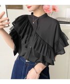 【モーメントプラス/moment+ / MEN】のシフォンジョーゼット半袖ダブルフリルブラウス ブラック|ID: prp329100004986559 ipo3291000000037351520
