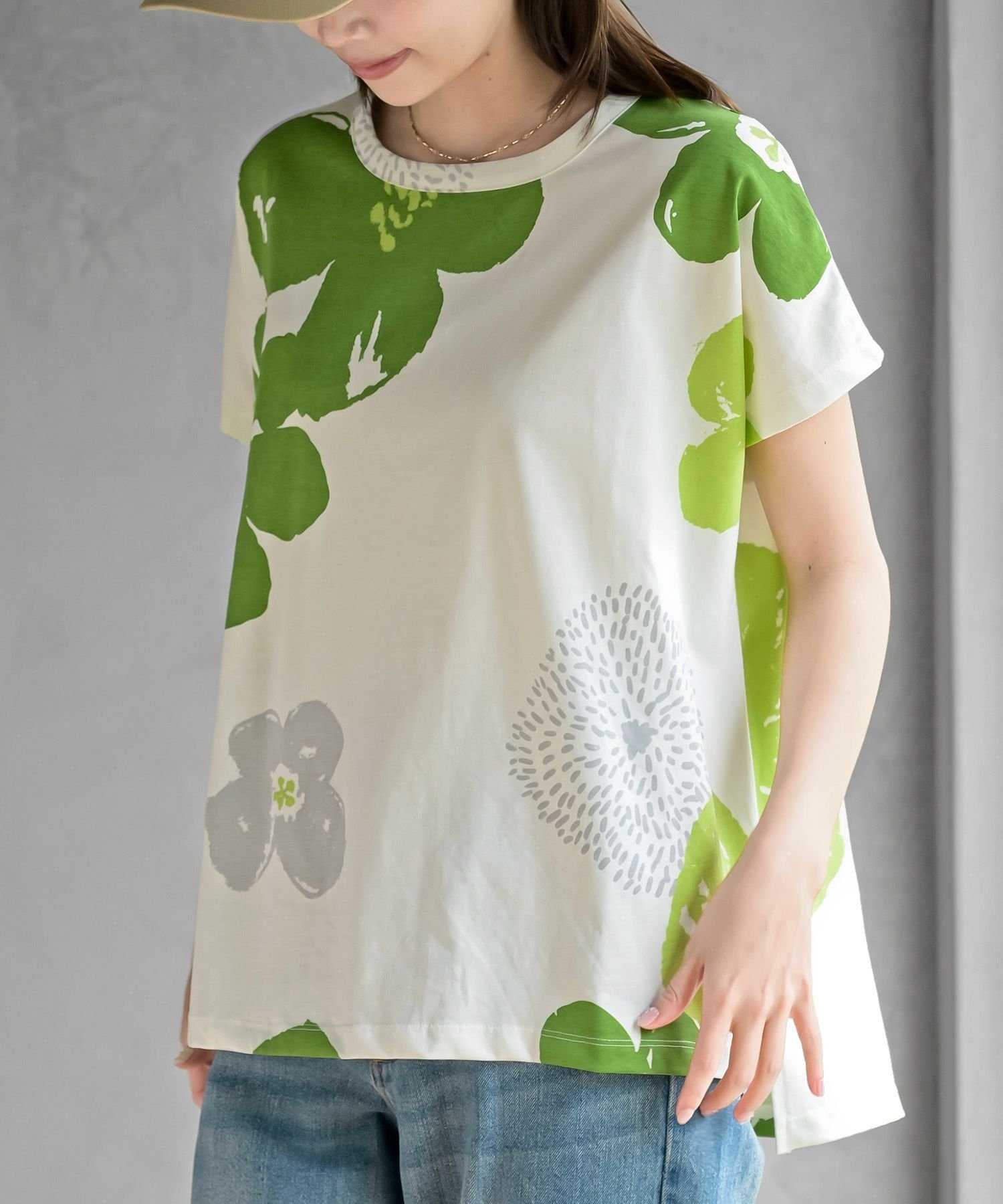 【アールピーエス/rps】の花柄プリントT インテリア・キッズ・メンズ・レディースファッション・服の通販 founy(ファウニー) 　ファッション　Fashion　レディースファッション　Fashion for Women　フラワー　Flower, Floral　プリント　Print, Printed Pattern　再入荷　Restock / Back in Stock　夏　Summer　グリーン|ID: prp329100004986581 ipo3291000000037351698