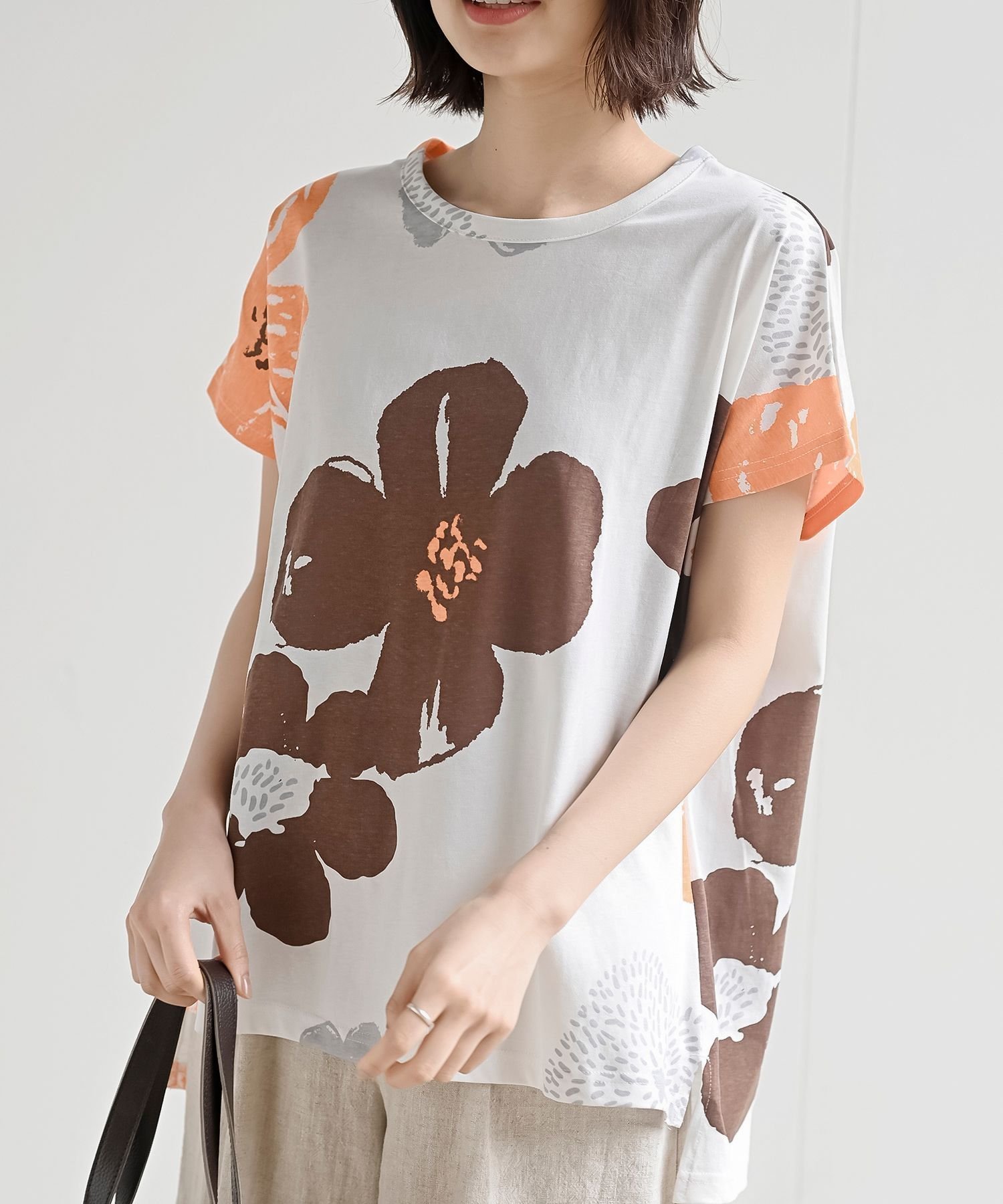 【アールピーエス/rps】の花柄プリントT インテリア・キッズ・メンズ・レディースファッション・服の通販 founy(ファウニー) 　ファッション　Fashion　レディースファッション　Fashion for Women　フラワー　Flower, Floral　プリント　Print, Printed Pattern　再入荷　Restock / Back in Stock　夏　Summer　オレンジ|ID: prp329100004986581 ipo3291000000037351702