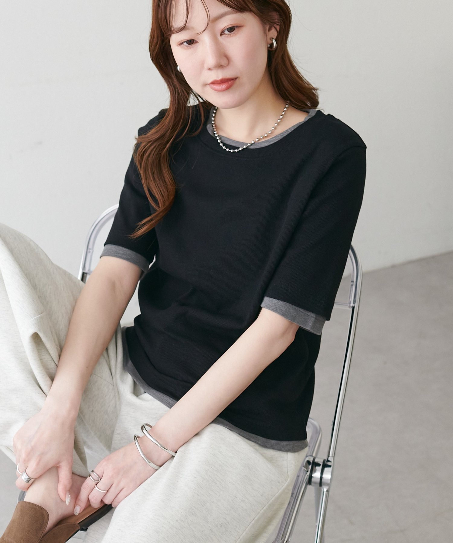 【ディスコート/Discoat】のレイヤード風半袖プルオーバー インテリア・キッズ・メンズ・レディースファッション・服の通販 founy(ファウニー) 　ファッション　Fashion　レディースファッション　Fashion for Women　トップス・カットソー　Cut & Sew Tops　カジュアルプルオーバー・ニットトップス　Pullovers & Knit Tops / Casual Pullovers　おすすめ　Recommended / Our Picks　とろみ　Fluid, Flowy Fabric　スラックス　Slacks, Dress Pants　半袖　Short Sleeve, Half Sleeve　ブラック|ID: prp329100004986584 ipo3291000000037351741
