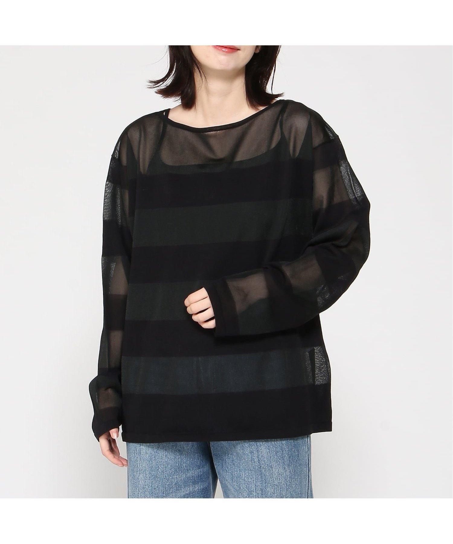 【グレディブリリアン/Gready Brilliant】のGready Brilliant/シアーボーダーPO インテリア・キッズ・メンズ・レディースファッション・服の通販 founy(ファウニー) ファッション Fashion レディースファッション Fashion for Women デニム Denim, Jeans Material ミックス Mix, Mixed Style BLK|ID: prp329100004986588 ipo3291000000037351753