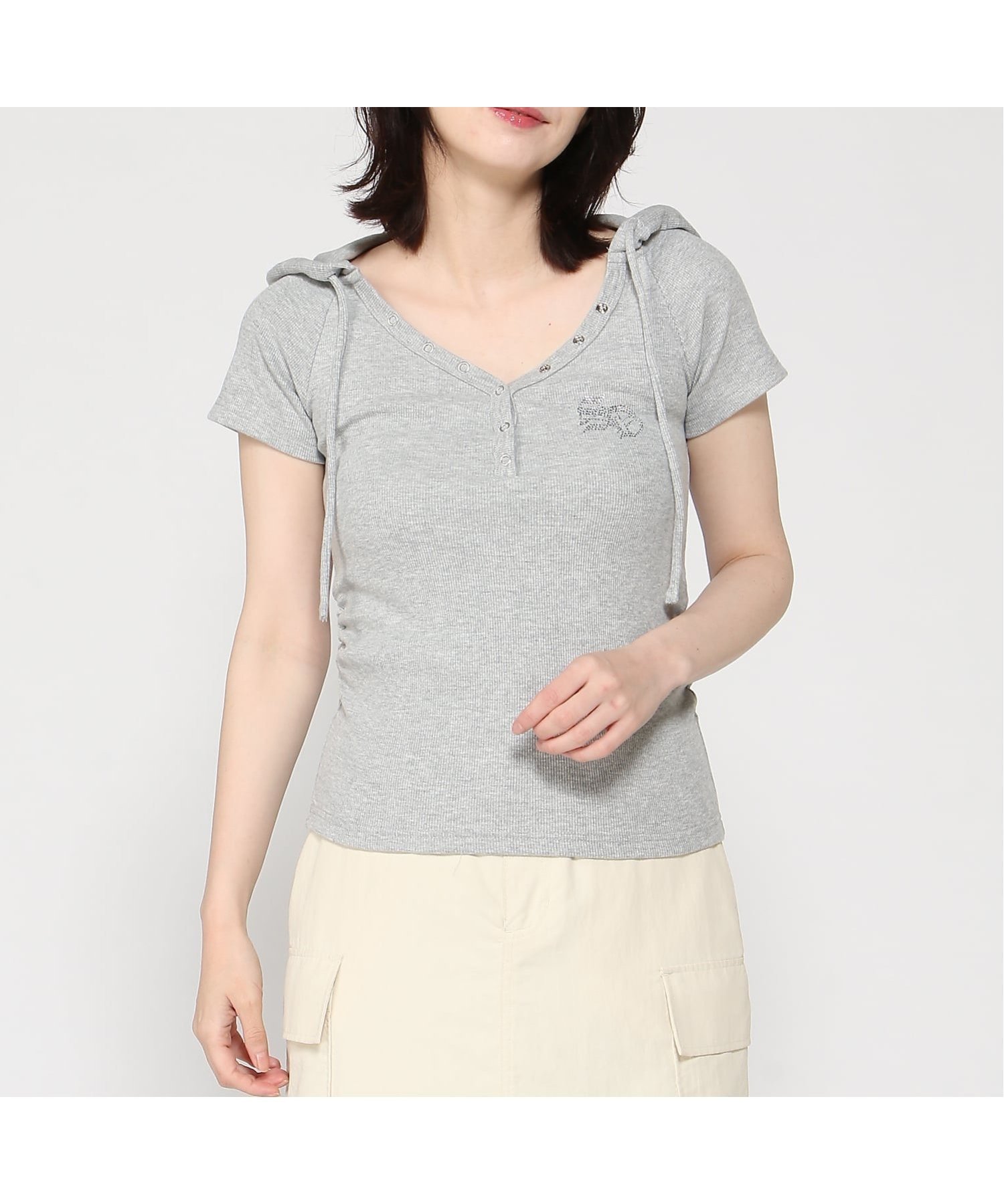 【イング/INGNI】のINGNI/ヘンリーNフードリブTOPs インテリア・キッズ・メンズ・レディースファッション・服の通販 founy(ファウニー) 　ファッション　Fashion　レディースファッション　Fashion for Women　トップス・カットソー　Cut & Sew Tops　ギャザー　Gathered, Ruffled　クール　Cool, Chic　ストーン　Stone, Gem-Like　スマホ　Smartphone, Mobile Device　ベーシック　Basic, Essential　グレー|ID: prp329100004986593 ipo3291000000037351773