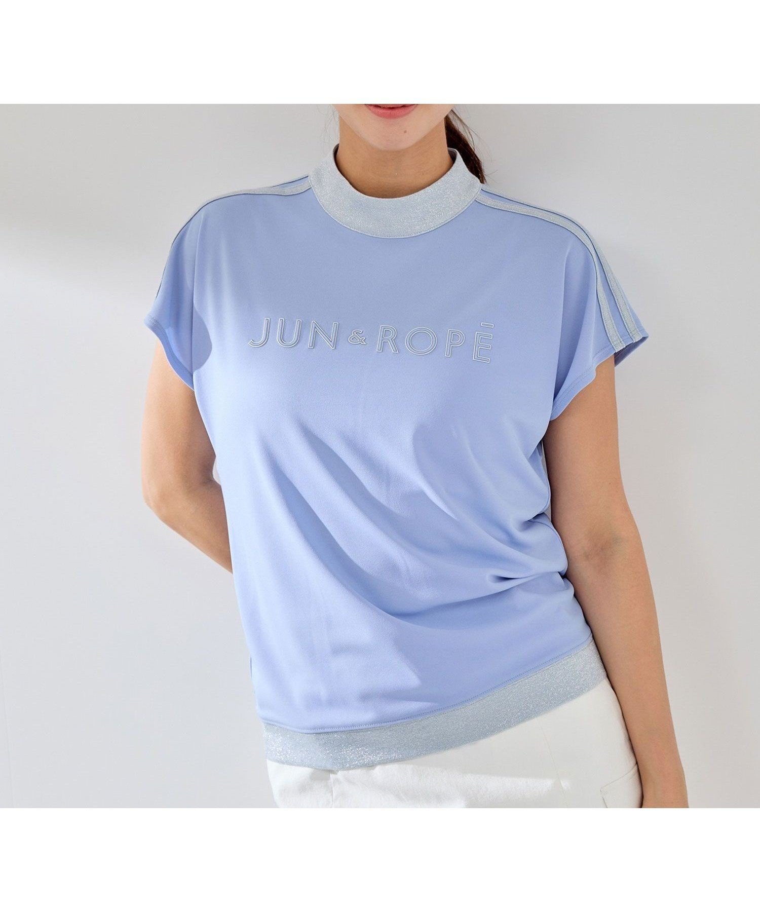 【ジュンアンドロペ/JUN&ROPE】の【接触冷感】【吸水速乾】フロントロゴラメコンビプルオーバー インテリア・キッズ・メンズ・レディースファッション・服の通販 founy(ファウニー) 　ファッション　Fashion　レディースファッション　Fashion for Women　トップス・カットソー　Cut & Sew Tops　カジュアルプルオーバー・ニットトップス　Pullovers & Knit Tops / Casual Pullovers　コンビ　Combo, Combination Style　ゴルフ　Golf　スリーブ　Sleeve, Long Sleeve / Short Sleeve　フレンチ　French, French Style　ポケット　Pocket, Pocket Detail　エレガント 上品　Elegant　人気　Popular, Best Seller　吸水　Absorbent, Quick-Dry　サックス(48)|ID: prp329100004986607 ipo3291000000037351843