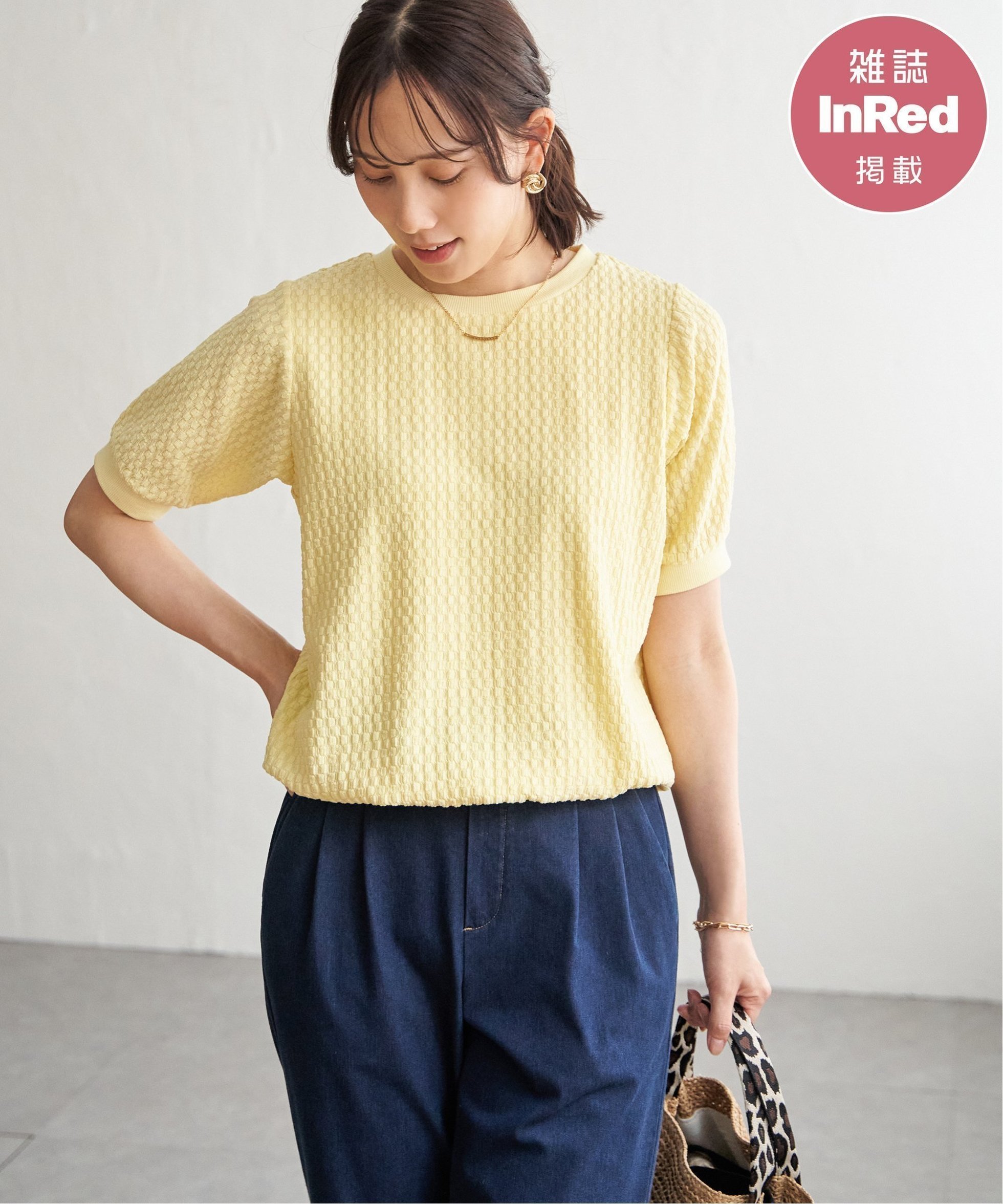 【イッカ/ikka】の【雑誌InRed6月号掲載】幾何学柄ジャカード半袖プルオーバー 【親子コーデ】 インテリア・キッズ・メンズ・レディースファッション・服の通販 founy(ファウニー) 　雑誌掲載アイテム　Magazine Picks & Fashion Features　ファッション雑誌　Fashion Magazines　インレッド　InRed　ファッション　Fashion　レディースファッション　Fashion for Women　トップス・カットソー　Cut & Sew Tops　カジュアルプルオーバー・ニットトップス　Pullovers & Knit Tops / Casual Pullovers　6月号　June Issue, Jun. Edition　おすすめ　Recommended / Our Picks　インナー　Innerwear　シンプル　Simple, Minimal　ジャカード／ジャガード　Jacquard, Woven Pattern　タンク　Tank Top, Sleeveless Top　半袖　Short Sleeve, Half Sleeve　雑誌　Magazine, Fashion Magazine　イエロー|ID: prp329100004986610 ipo3291000000037351855