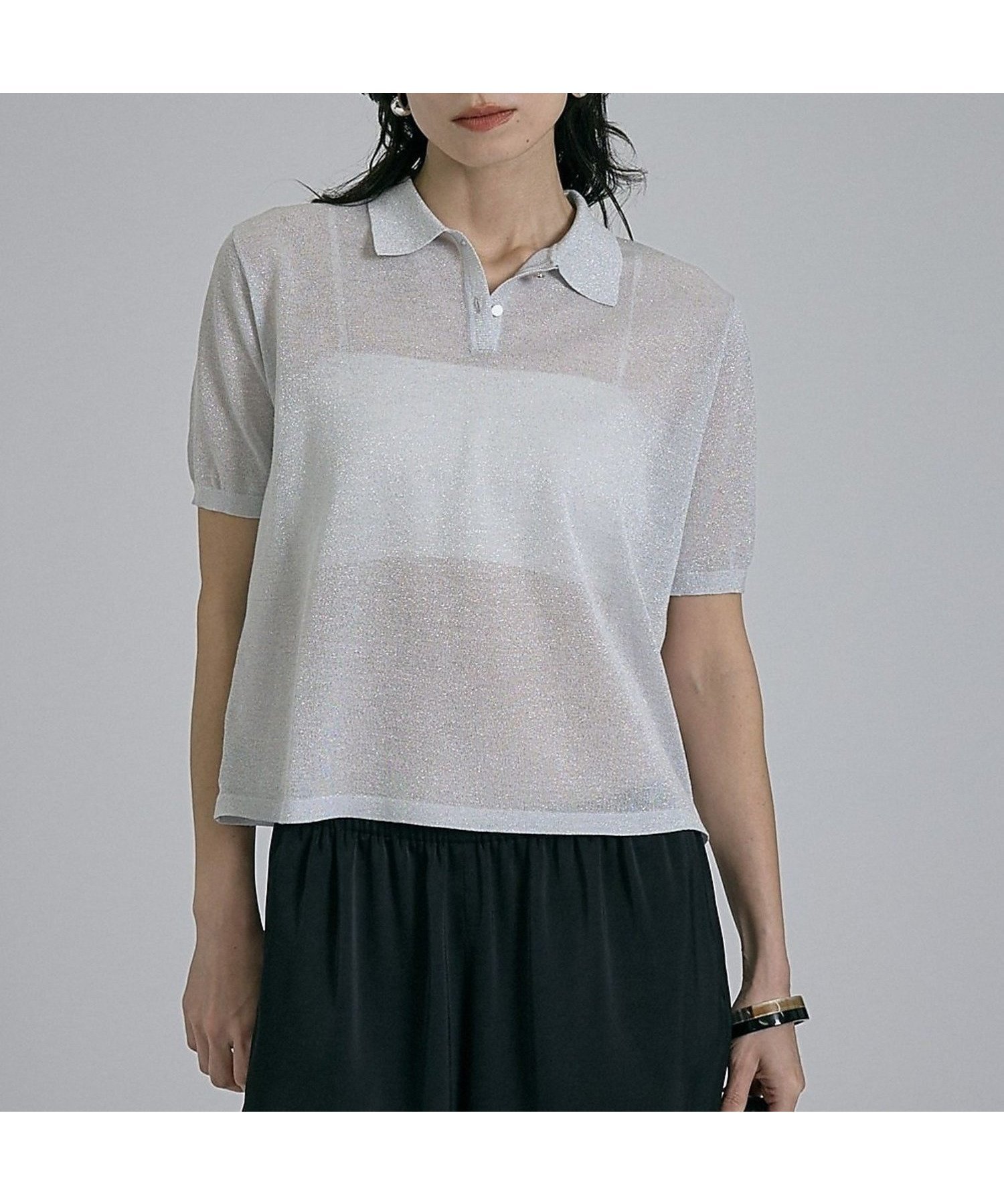 【カリテ/qualite】のラメポロニットTシャツ 大人の最旬トレンドファッション＆コーディネート founy(ファウニー) 　ファッション　Fashion　レディースファッション　Fashion for Women　トップス・カットソー　Cut & Sew Tops　ニット　Knit Tops & Sweaters　シャツ・ブラウス・オフィスカジュアル　Elegant Blouses & Button-Ups　ロングTシャツ・Tシャツ　Longline T-Shirts & Tees　おすすめ　Recommended / Our Picks　なめらか　Smooth, Silky Texture　インナー　Innerwear　コンパクト　Compact, Small Size　シンプル　Simple, Minimal　ジャケット　Jacket, Outerwear　バランス　Balance, Style Balance　リラックス　Relax, Relaxed Fit　ワイド　Wide, Wide Fit　エレガント 上品　Elegant　 other-1|ID: prp329100004986623 ipo3291000000037351918