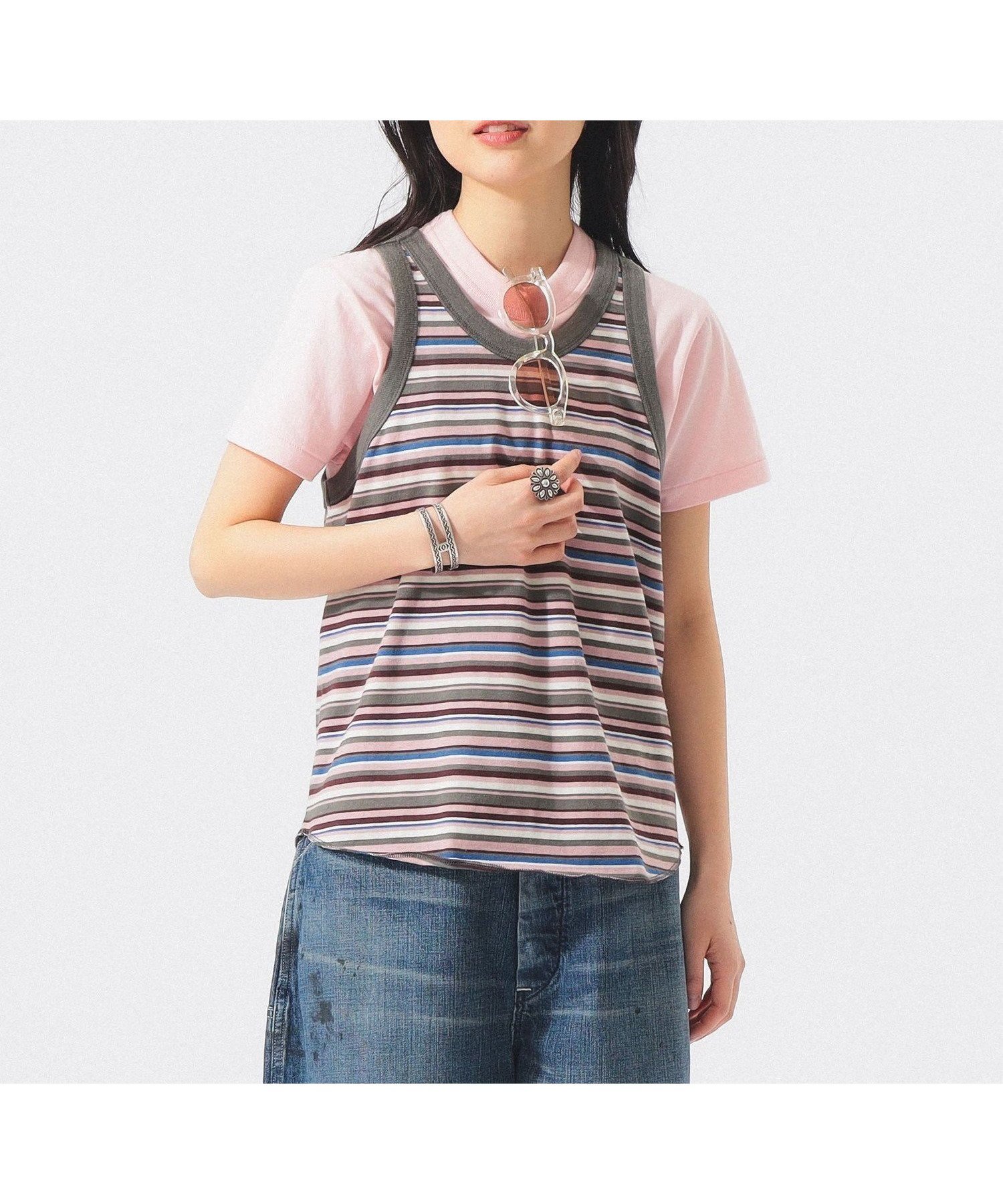 【ビームス ウイメン/BEAMS】のマルチボーダー タンクトップ インテリア・キッズ・メンズ・レディースファッション・服の通販 founy(ファウニー) 　ファッション　Fashion　レディースファッション　Fashion for Women　インナー　Innerwear　カーディガン　Cardigan, Knitwear　コンパクト　Compact, Small Size　スポーティ　Sporty, Casual Athletic　セットアップ　Set-Up, Coordinated Outfit　タンク　Tank Top, Sleeveless Top　ネップ　Nepp, Slub Yarn　プリント　Print, Printed Pattern　ボーダー　Border, Stripe　ラバー　Rubber, Rubber Sole　PINK|ID: prp329100004986624 ipo3291000000037351925