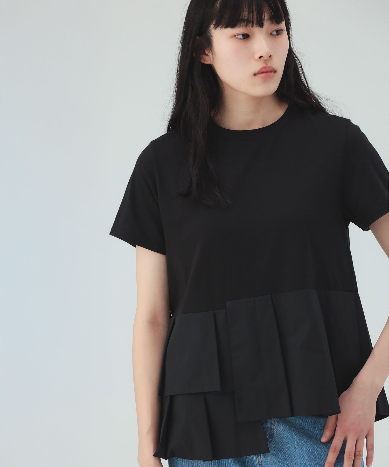 【ビームス ハート/BEAMS HEART】のアシンメトリー 異素材 プルオーバー 26SS ウォッシャブル インテリア・キッズ・メンズ・レディースファッション・服の通販 founy(ファウニー) 　ファッション　Fashion　レディースファッション　Fashion for Women　トップス・カットソー　Cut & Sew Tops　カジュアルプルオーバー・ニットトップス　Pullovers & Knit Tops / Casual Pullovers　2026年　2026　2026春夏・S/S　Spring/Summer 2026 SS26　おすすめ　Recommended / Our Picks　アシンメトリー　Asymmetrical Style　ウォッシャブル　Machine Washable　カットソー　Cut and Sewn Top　シンプル　Simple, Minimal　ブロード　Broadcloth, Fine Cotton　リラックス　Relax, Relaxed Fit　BLACK|ID: prp329100004986637 ipo3291000000037351988