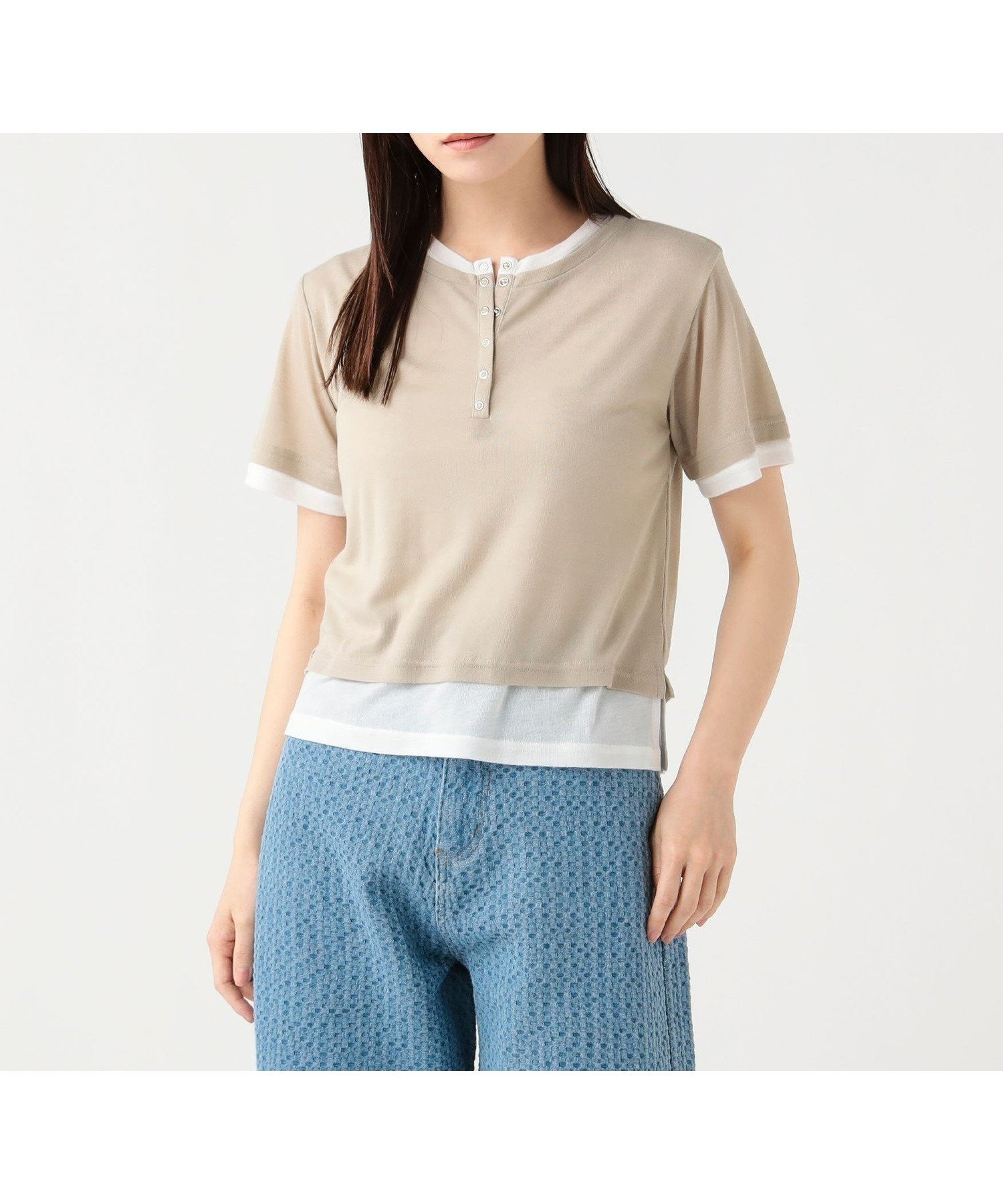 【ビームス ハート/BEAMS HEART】のヘンリーネック レイヤード プルオーバー 26SS ウォッシャブル トレンド インテリア・キッズ・メンズ・レディースファッション・服の通販 founy(ファウニー) 　ファッション　Fashion　レディースファッション　Fashion for Women　トップス・カットソー　Cut & Sew Tops　カジュアルプルオーバー・ニットトップス　Pullovers & Knit Tops / Casual Pullovers　インナー　Innerwear　ウォッシャブル　Machine Washable　カットソー　Cut and Sewn Top　今季　This Season, Current Season　シアー　Sheer, See-Through　スタイリッシュ　Stylish, Fashionable　デニム　Denim, Jeans Material　トレンド　Trend, Trending Now　ドッキング　Docking, Mixed Material　バランス　Balance, Style Balance　フィット　Fit, Slim Fit　フロント　Front, Front Design　ワイド　Wide, Wide Fit　2026年　2026　2026春夏・S/S　Spring/Summer 2026 SS26　GREIGE|ID: prp329100004986638 ipo3291000000037351993