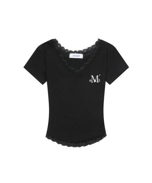 【ジャックローズ/JACKROSE】のMUCENT/ムセント SUNNIOR LACE V-NECK HALF T SS(WOMENS) インテリア・キッズ・メンズ・レディースファッション・服の通販 founy(ファウニー) 　ファッション　Fashion　レディースファッション　Fashion for Women　トップス・カットソー　Cut & Sew Tops　Vネックトップス　V-Neck Tops / V-Cut Neckline Shirts　インナー　Innerwear　クロップド　Cropped, Short Length　シンプル　Simple, Minimal　チェック　Check, Plaid, Tartan　フェミニン　Feminine, Girly　半袖　Short Sleeve, Half Sleeve　レース　Lace, Lace Fabric　再入荷　Restock / Back in Stock　ブラック|ID: prp329100004986652 ipo3291000000037352067