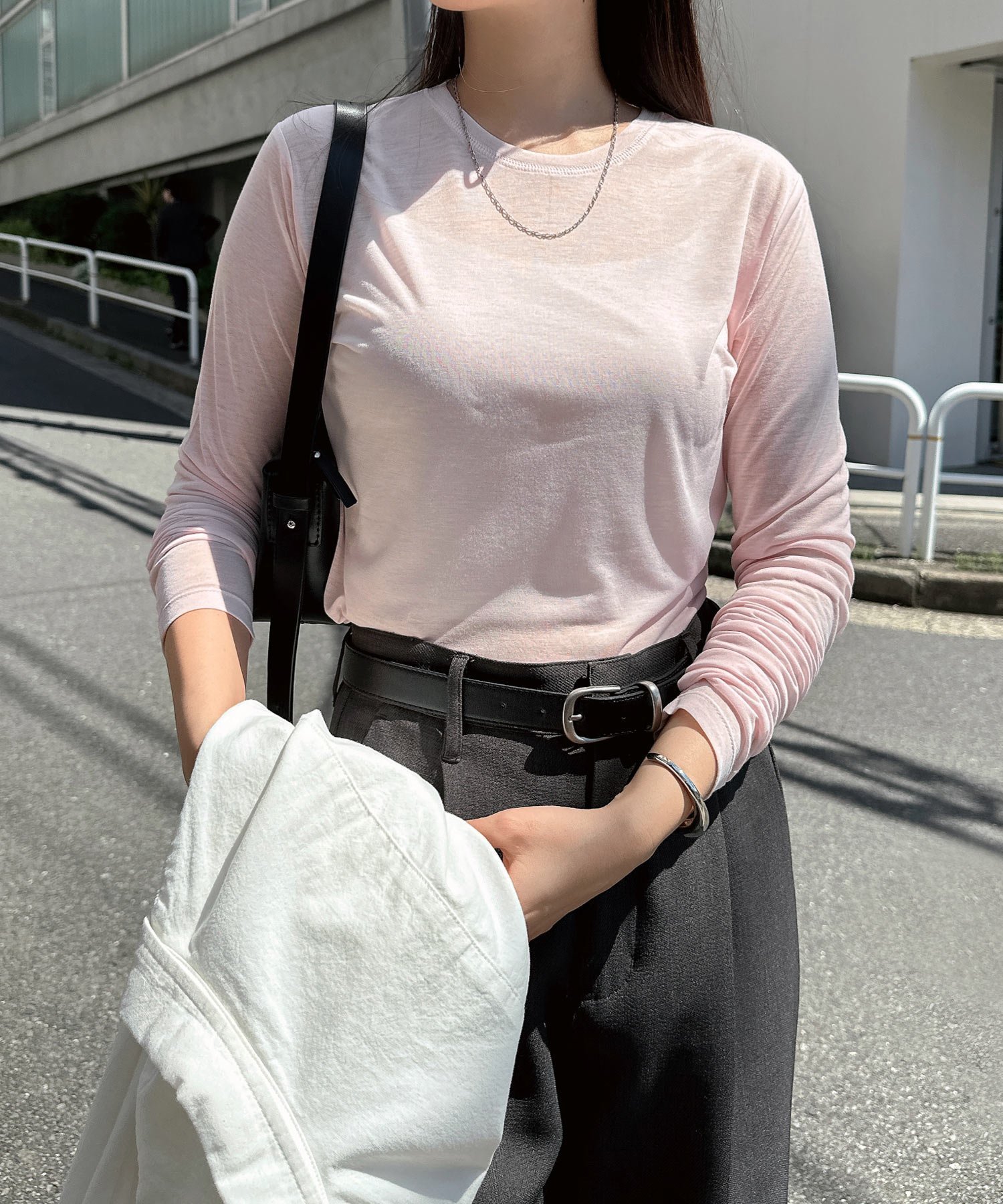 【アンドミー/andme】の【選べるネックデザイン】長袖 シアー Tシャツ インテリア・キッズ・メンズ・レディースファッション・服の通販 founy(ファウニー) 　ファッション　Fashion　レディースファッション　Fashion for Women　トップス・カットソー　Cut & Sew Tops　シャツ・ブラウス・オフィスカジュアル　Elegant Blouses & Button-Ups　ロングTシャツ・Tシャツ　Longline T-Shirts & Tees　インナー　Innerwear　シアー　Sheer, See-Through　シンプル　Simple, Minimal　ジャケット　Jacket, Outerwear　スリーブ　Sleeve, Long Sleeve / Short Sleeve　長袖　Long Sleeve, Full Sleeve　バランス　Balance, Style Balance　フィット　Fit, Slim Fit　ベーシック　Basic, Essential　ボトム　Bottoms, Lower Wear　ロング　Long, Long-Length　ピンク【A】|ID: prp329100004986665 ipo3291000000037352538