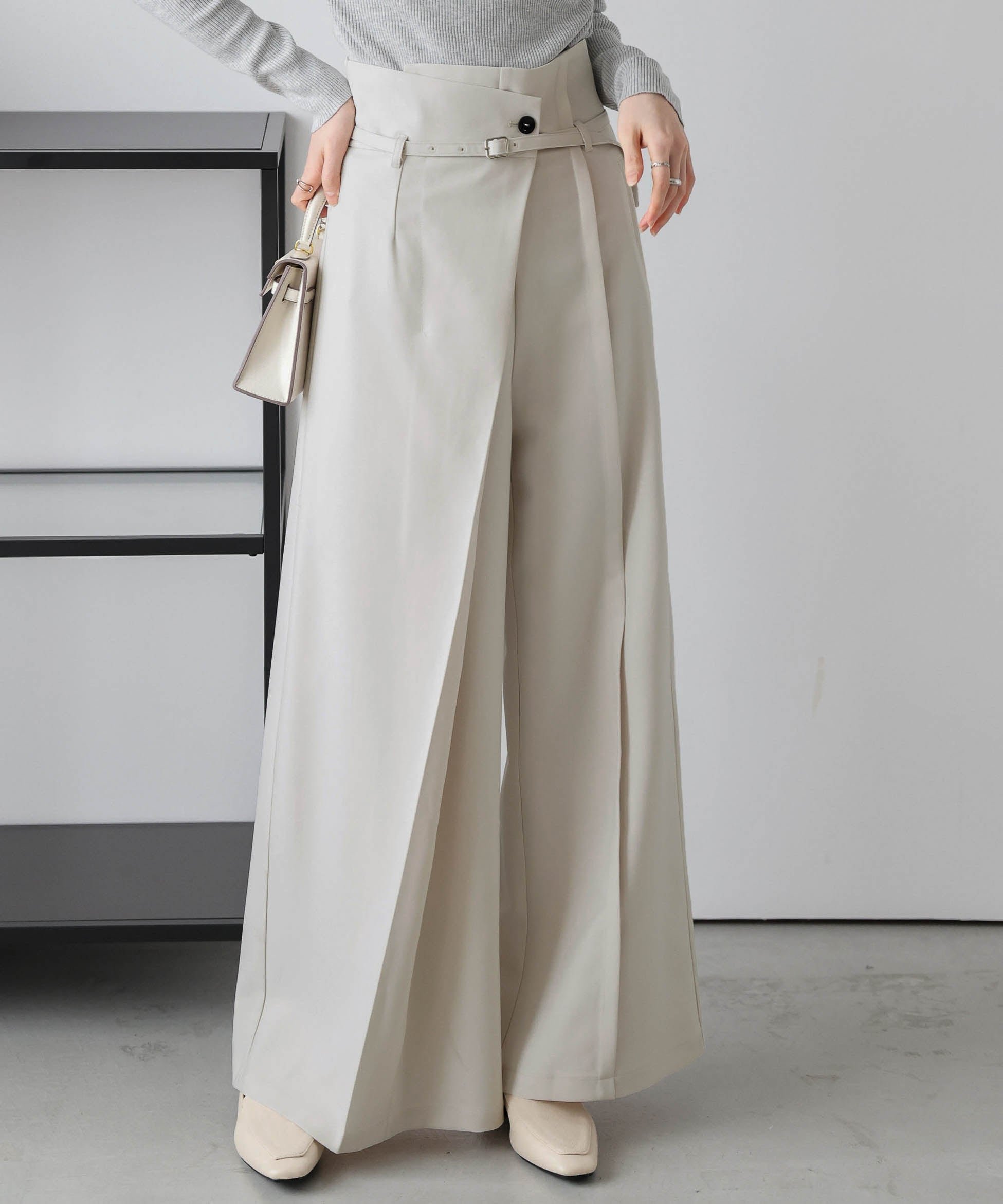 【ラジュール/Lajour】の日本製 ラップデザインパンツ インテリア・キッズ・メンズ・レディースファッション・服の通販 founy(ファウニー) 　ファッション　Fashion　レディースファッション　Fashion for Women　パンツ　Pants & Trousers　ツイル　Twist, Twisted Detail　マニッシュ　Mannish, Boyish　ラップ　Wrap, Wrap Design　日本製　Made In Japan　エクリュ|ID: prp329100004986682 ipo3291000000037352960