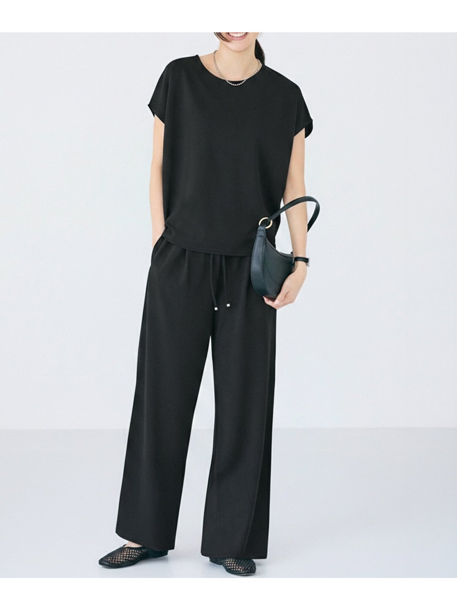 【コカ/COCA】の【速乾/ストレッチ】カットジョーゼットイージーパンツ インテリア・キッズ・メンズ・レディースファッション・服の通販 founy(ファウニー) 　ファッション　Fashion　レディースファッション　Fashion for Women　パンツ　Pants & Trousers　カットソー　Cut and Sewn Top　シンプル　Simple, Minimal　ジャケット　Jacket, Outerwear　ジョーゼット　Georgette, Semi-Sheer Fabric　ストレッチ　Stretch, Stretchy Fabric　ストレート　Straight, Straight Cut　スラックス　Slacks, Dress Pants　ベーシック　Basic, Essential　ポケット　Pocket, Pocket Detail　無地　Plain, Solid Color　リラックス　Relax, Relaxed Fit　ロング　Long, Long-Length　楽ちん　Easy Fit, Comfortable　エレガント 上品　Elegant　ビジネス 仕事 通勤　Business / Work / Commuting　2026年　2026　2026春夏・S/S　Spring/Summer 2026 SS26　Black|ID: prp329100004986687 ipo3291000000037352979