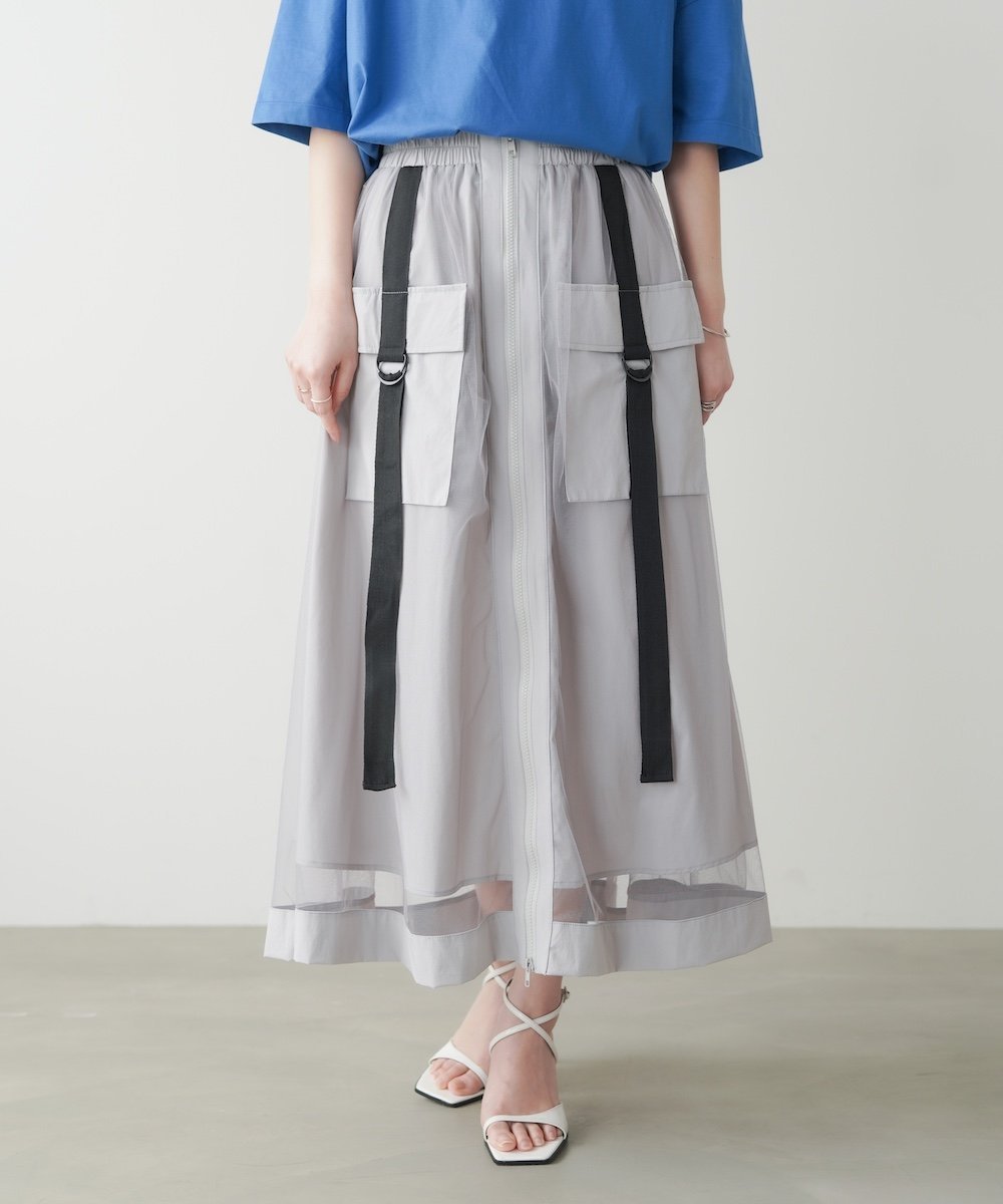 【バブ ブージュルード/Bab Bou Jeloud】のジップ使いチュールスカート インテリア・キッズ・メンズ・レディースファッション・服の通販 founy(ファウニー) 　ファッション　Fashion　レディースファッション　Fashion for Women　スカート　Skirts　コンパクト　Compact, Small Size　シンプル　Simple, Minimal　ジップ　Zip, Zipper　チュール　Tulip, Tulip Motif　バランス　Balance, Style Balance　フロント　Front, Front Design　ポケット　Pocket, Pocket Detail　再入荷　Restock / Back in Stock　GRAY|ID: prp329100004986718 ipo3291000000037353138