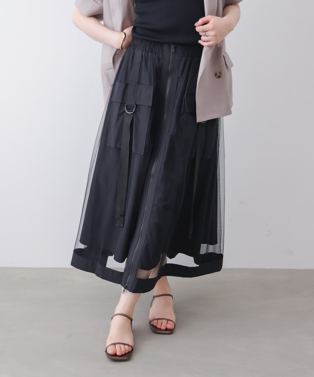 【バブ ブージュルード/Bab Bou Jeloud】のジップ使いチュールスカート インテリア・キッズ・メンズ・レディースファッション・服の通販 founy(ファウニー) 　ファッション　Fashion　レディースファッション　Fashion for Women　スカート　Skirts　コンパクト　Compact, Small Size　シンプル　Simple, Minimal　ジップ　Zip, Zipper　チュール　Tulip, Tulip Motif　バランス　Balance, Style Balance　フロント　Front, Front Design　ポケット　Pocket, Pocket Detail　再入荷　Restock / Back in Stock　BLACK|ID: prp329100004986718 ipo3291000000037353140