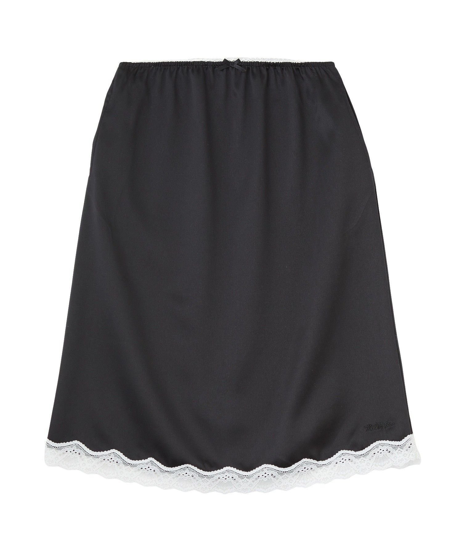 【ミルクフェド/MILKFED.】のSLIP SKIRT インテリア・キッズ・メンズ・レディースファッション・服の通販 founy(ファウニー) 　ファッション　Fashion　レディースファッション　Fashion for Women　スカート　Skirts　サテン　Satin, Glossy Fabric　スウェット / スエット　Sweatshirt, Sweatwear　ストレッチ　Stretch, Stretchy Fabric　デニム　Denim, Jeans Material　トレンド　Trend, Trending Now　バランス　Balance, Style Balance　ミドル　Middle Length, Mid Height　再入荷　Restock / Back in Stock　おすすめ　Recommended / Our Picks　エレガント 上品　Elegant　BLACK|ID: prp329100004986752 ipo3291000000037353311