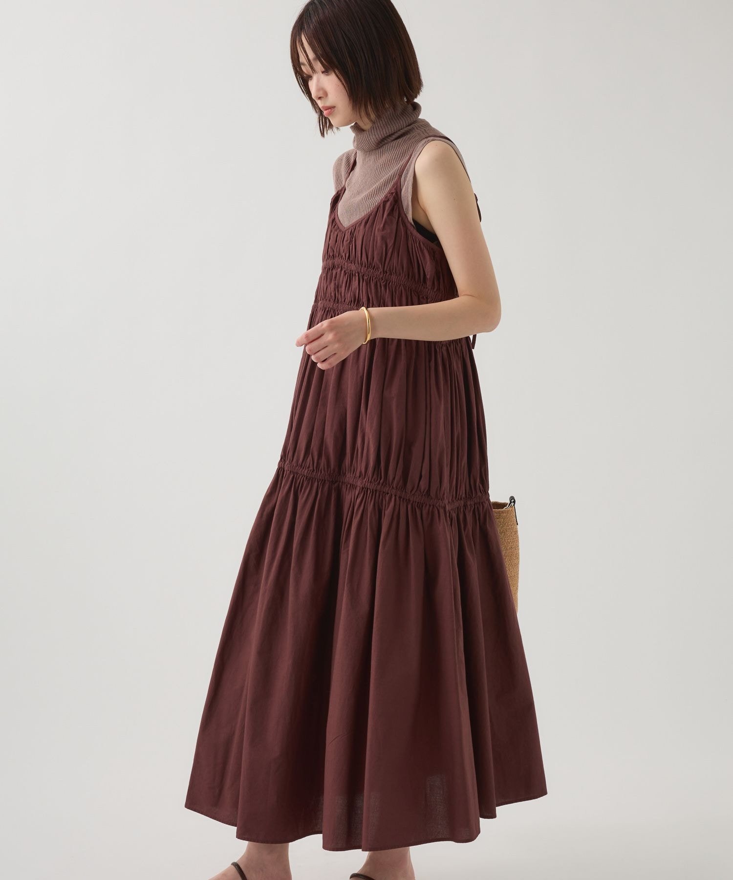 【バビロン/BABYLONE / KIDS】のコットンギャザーワンピース インテリア・キッズ・メンズ・レディースファッション・服の通販 founy(ファウニー) 　ファッション　Fashion　キッズファッション　Fashion for Kids　ワンピース　Dresses　インド　Indian Textile　インナー　Innerwear　ギャザー　Gathered, Ruffled　シューズ　Shoes, Footwear　タンク　Tank Top, Sleeveless Top　フラット　Flat, Flat Shoes　再入荷　Restock / Back in Stock　おすすめ　Recommended / Our Picks　夏　Summer　エレガント 上品　Elegant　ブラウン50|ID: prp329100004986773 ipo3291000000037353416