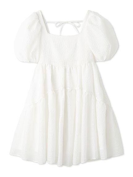 【リリーブラウン/Lily Brown】のジャガードボリュームバックリボンミニワンピース インテリア・キッズ・メンズ・レディースファッション・服の通販 founy(ファウニー) 　ファッション　Fashion　レディースファッション　Fashion for Women　ワンピース　Dresses　今季　This Season, Current Season　スクエア　Square, Square Shape　スマート　Smart, Elegant　デコルテ　Décolleté, Neckline　デニム　Denim, Jeans Material　バランス　Balance, Style Balance　ビッグ　Big, Oversized　リボン　Ribbon, Bow　おすすめ　Recommended / Our Picks　WHT[001]|ID: prp329100004986789 ipo3291000000037353692