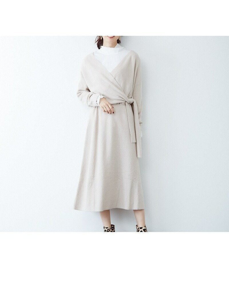 【ルージュヴィフラクレ/Rouge vif la cle】のカシュクールニットワンピ インテリア・キッズ・メンズ・レディースファッション・服の通販 founy(ファウニー) 　ファッション　Fashion　レディースファッション　Fashion for Women　ワンピース　Dresses　ニットワンピース　Knit Dresses　デコルテ　Décolleté, Neckline　トレンド　Trend, Trending Now　ブラウジング　Blouson Silhouette, Cinched Waist　ベージュ|ID: prp329100004986805 ipo3291000000037354553