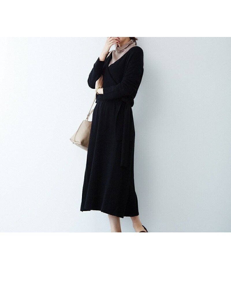 【ルージュヴィフラクレ/Rouge vif la cle】のカシュクールニットワンピ インテリア・キッズ・メンズ・レディースファッション・服の通販 founy(ファウニー) 　ファッション　Fashion　レディースファッション　Fashion for Women　ワンピース　Dresses　ニットワンピース　Knit Dresses　デコルテ　Décolleté, Neckline　トレンド　Trend, Trending Now　ブラウジング　Blouson Silhouette, Cinched Waist　ブラック|ID: prp329100004986805 ipo3291000000037354554