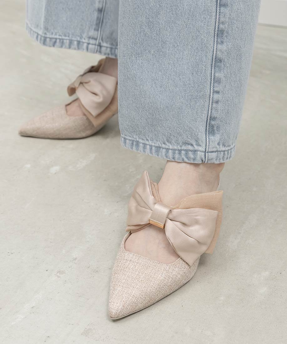 【ランダ/RANDA】のビッグリボンミュールパンプス インテリア・キッズ・メンズ・レディースファッション・服の通販 founy(ファウニー) 　ファッション　Fashion　レディースファッション　Fashion for Women　サテン　Satin, Glossy Fabric　シアー　Sheer, See-Through　ビッグ　Big, Oversized　リボン　Ribbon, Bow　エレガント 上品　Elegant　PINK|ID: prp329100004986951 ipo3291000000037357505