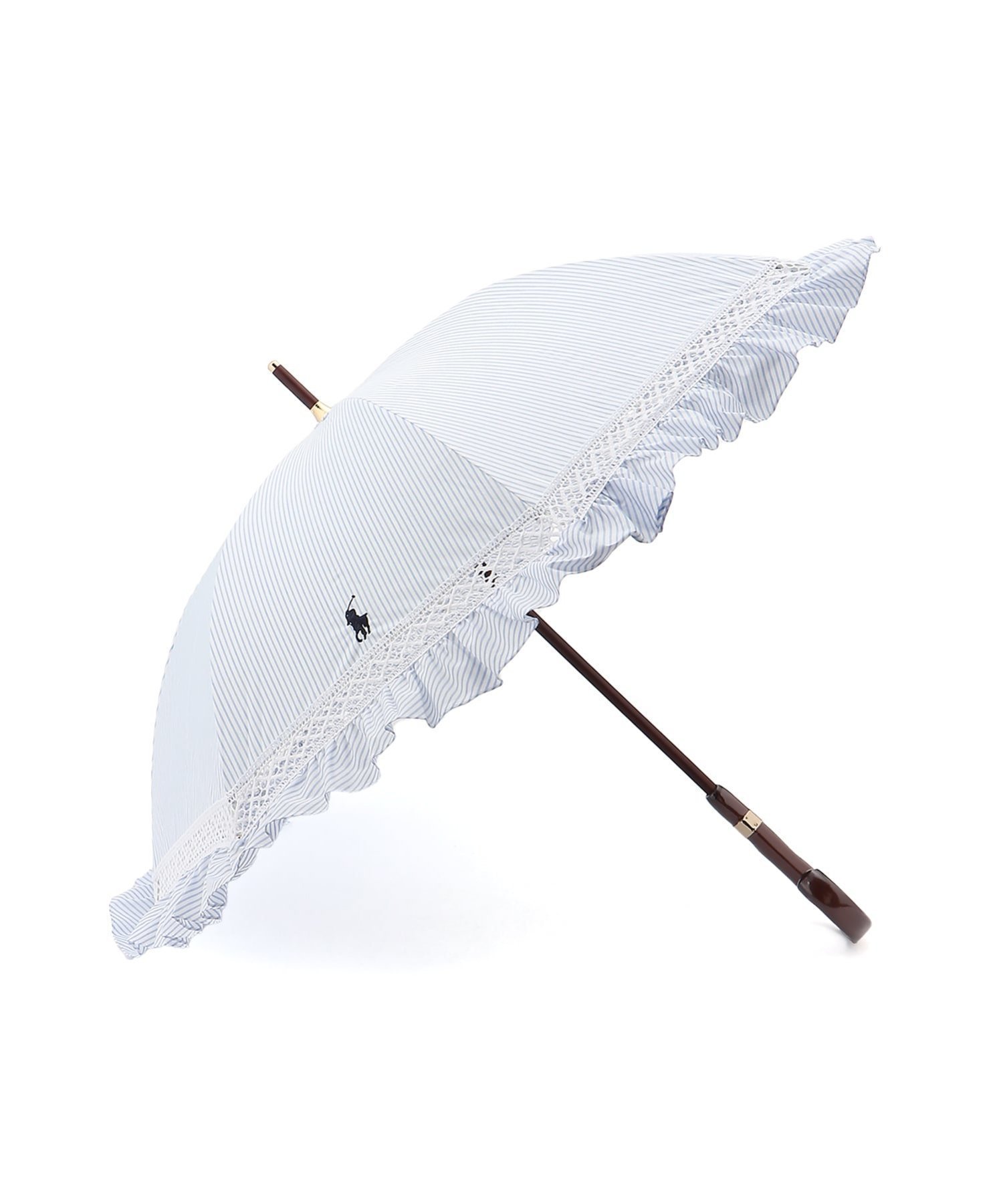【ムーンバット/MOONBAT】の【遮光/晴雨兼用日傘】POLO RALPH LAUREN(ポロ ラルフローレン) ストライプフリル 長傘 遮熱 UV インテリア・キッズ・メンズ・レディースファッション・服の通販 founy(ファウニー) 　ファッション　Fashion　レディースファッション　Fashion for Women　レイングッズ・傘・晴雨兼用傘　Umbrellas & Rain Gear　アイビー　Ivy Pattern　エレガント 上品　Elegant　傘　Umbrella, Parasol　ストライプ　Stripe, Striped Pattern　ニューヨーク　New York, NYC Style　フリル　Frill, Ruffle　日傘　Parasol, UV Umbrella　メタル　Metal, Metal Parts　レース　Lace, Lace Fabric　おすすめ　Recommended / Our Picks　スカイブルー|ID: prp329100004986974 ipo3291000000037357610