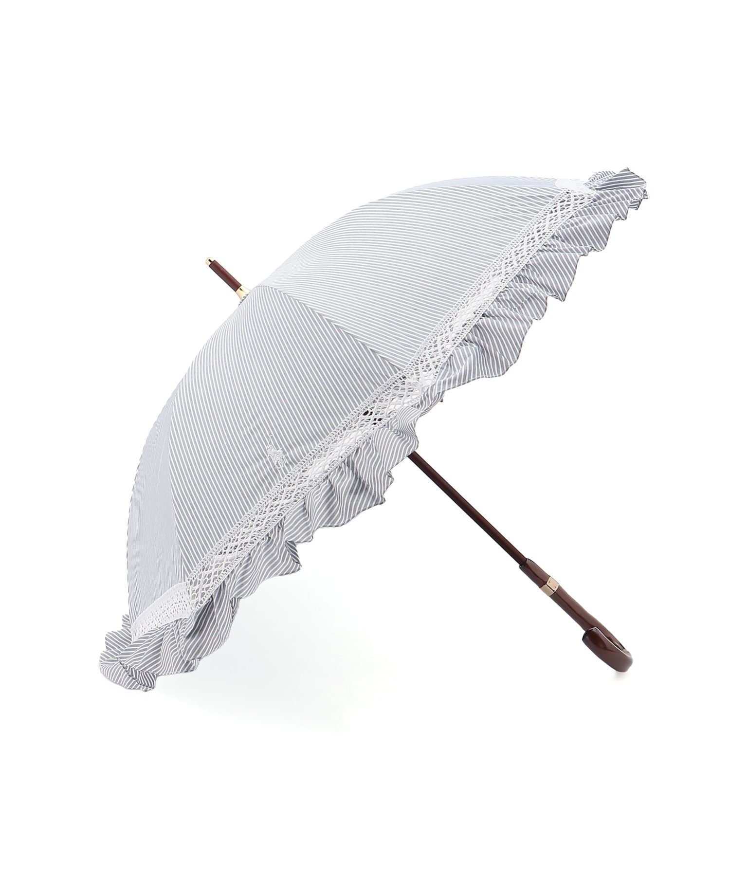 【ムーンバット/MOONBAT】の【遮光/晴雨兼用日傘】POLO RALPH LAUREN(ポロ ラルフローレン) ストライプフリル 長傘 遮熱 UV インテリア・キッズ・メンズ・レディースファッション・服の通販 founy(ファウニー) 　ファッション　Fashion　レディースファッション　Fashion for Women　レイングッズ・傘・晴雨兼用傘　Umbrellas & Rain Gear　アイビー　Ivy Pattern　エレガント 上品　Elegant　傘　Umbrella, Parasol　ストライプ　Stripe, Striped Pattern　ニューヨーク　New York, NYC Style　フリル　Frill, Ruffle　日傘　Parasol, UV Umbrella　メタル　Metal, Metal Parts　レース　Lace, Lace Fabric　おすすめ　Recommended / Our Picks　ディープブルー2|ID: prp329100004986974 ipo3291000000037357613