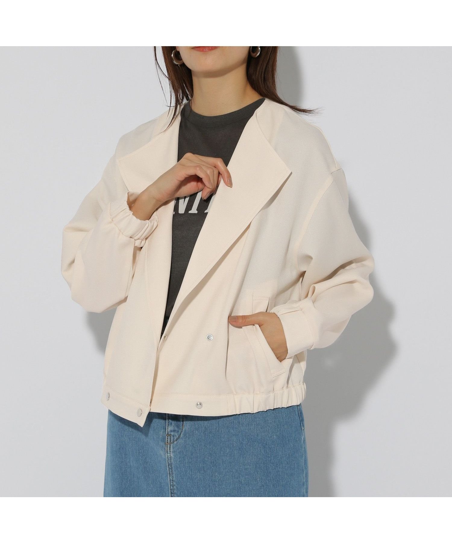 【エルーラ/Elura】のヴィンテージツイルクロスブルゾン/323300 インテリア・キッズ・メンズ・レディースファッション・服の通販 founy(ファウニー) 　ファッション　Fashion　レディースファッション　Fashion for Women　アウター　Coat / Outerwear Collection　ブルゾンジャケット・スポーティアウター　Blouson Jackets　おすすめ　Recommended / Our Picks　ショート　Short, Short Length　シンプル　Simple, Minimal　ツイル　Twist, Twisted Detail　デコルテ　Décolleté, Neckline　ドレープ　Drape, Draping Fabric　バランス　Balance, Style Balance　フレア　Flare, Flared　再入荷　Restock / Back in Stock　アイボリー60|ID: prp329100004987046 ipo3291000000037358559