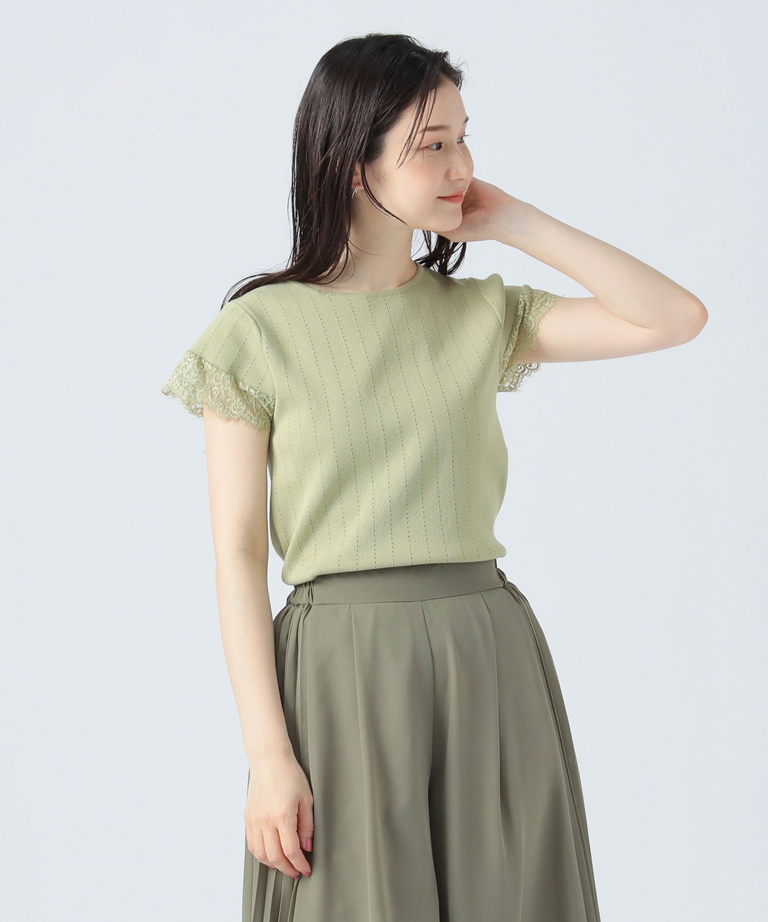 【ビームス ウイメン/BEAMS】の袖レース アイレットニット プルオーバー インテリア・キッズ・メンズ・レディースファッション・服の通販 founy(ファウニー) 　ファッション　Fashion　レディースファッション　Fashion for Women　トップス・カットソー　Cut & Sew Tops　ニット　Knit Tops & Sweaters　カジュアルプルオーバー・ニットトップス　Pullovers & Knit Tops / Casual Pullovers　おすすめ　Recommended / Our Picks　アイレット　Eyelet Lace　インナー　Innerwear　キャミワンピース　Cami Dress, Slip Dress　コンパクト　Compact, Small Size　ジャケット　Jacket, Outerwear　ストレート　Straight, Straight Cut　ボトム　Bottoms, Lower Wear　レース　Lace, Lace Fabric　夏　Summer　LIME|ID: prp329100004987067 ipo3291000000037358831