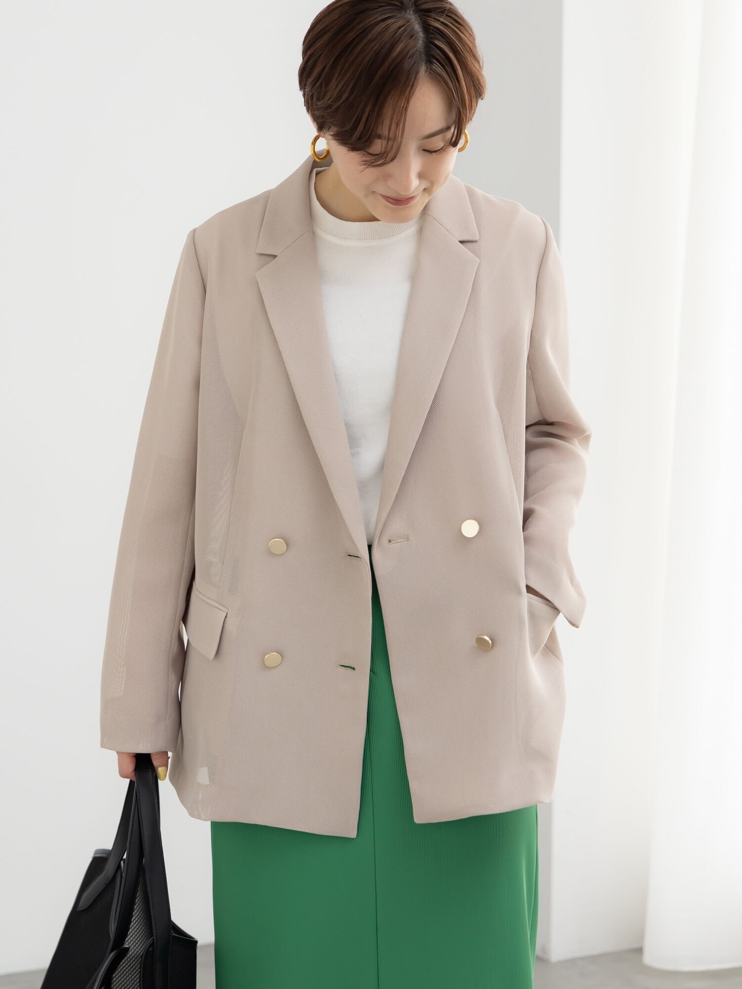 【テチチ/Te chichi】のメッシュテーラードジャケット インテリア・キッズ・メンズ・レディースファッション・服の通販 founy(ファウニー) 　ファッション　Fashion　レディースファッション　Fashion for Women　アウター　Coat / Outerwear Collection　レディースジャケット・軽アウター　Jackets　テーラードジャケット / 通勤・きれいめスタイル　Tailored Jackets & Blazers　スラックス　Slacks, Dress Pants　タンク　Tank Top, Sleeveless Top　ポケット　Pocket, Pocket Detail　メッシュ　Mesh, Net Fabric　ワイド　Wide, Wide Fit　エレガント 上品　Elegant　ベージュ|ID: prp329100004987071 ipo3291000000037358871
