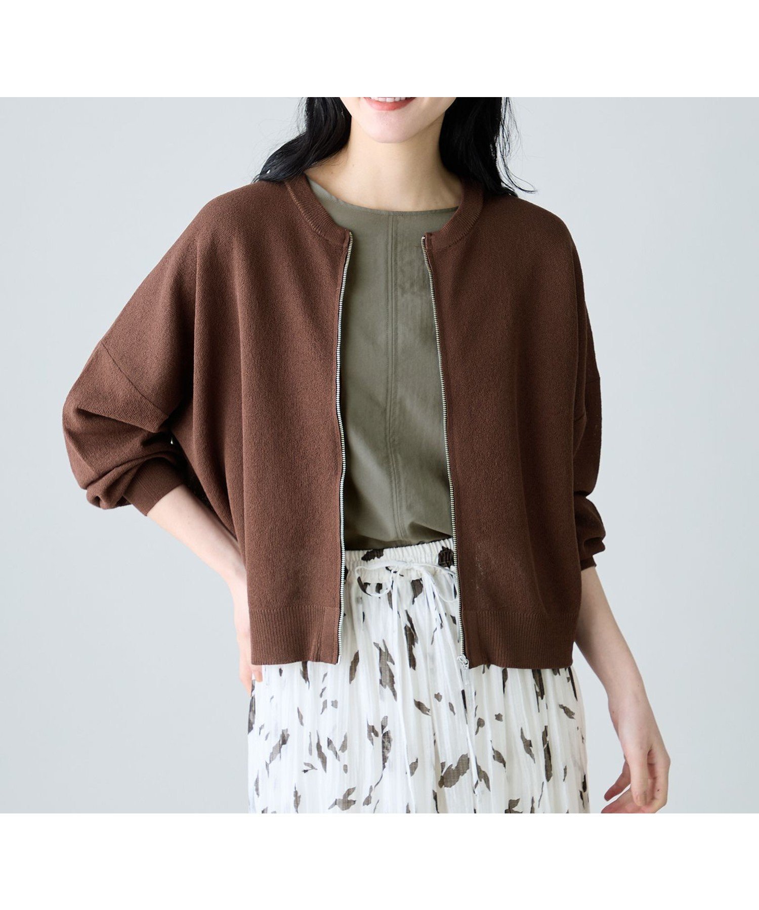 【エニー/ANY】のニットブルゾン インテリア・キッズ・メンズ・レディースファッション・服の通販 founy(ファウニー) 　ファッション　Fashion　レディースファッション　Fashion for Women　アウター　Coat / Outerwear Collection　ブルゾンジャケット・スポーティアウター　Blouson Jackets　トップス・カットソー　Cut & Sew Tops　ニット　Knit Tops & Sweaters　軽量　Lightweight, Ultra Light　サマー　Summer, Summer Style　シアー　Sheer, See-Through　ジップアップ　Zip-Up, Full Zip　トレンド　Trend, Trending Now　バランス　Balance, Style Balance　フロント　Front, Front Design　ブルゾン　Blouson, Bomber Jacket　羽織　Haori, Light Jacket　再入荷　Restock / Back in Stock　ブラウン[035]|ID: prp329100004987074 ipo3291000000037358881